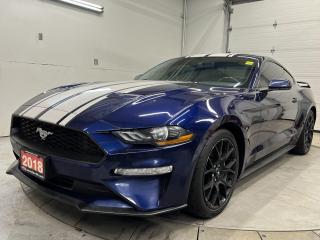 STUNNING KONA BLUE 310HP AUTOMATIC COUPE W/ ECOBOOST PERFORMANCE PACKAGE INCL. FACTORY UPGRADED FRONT SPRINGS, REAR SWAY BAR, RADIATOR, BRAKE ROTORS (INCL. 4-PISTON FRONT BRAKES) AND 3.55 TORSEN LIMITED-SLIP DIFFERENTIAL! Backup camera, premium 19-inch gloss black alloys, rear spoiler, premium gauge pack (incl. oil pressure & boost), upgraded power steering, paddle shifters, Track apps w/ line locker & performance monitors, keyless entry w/ push start, automatic headlights, Bluetooth, full power group, leather-wrapped steering wheel, carbon fiber dash trim and cruise control!