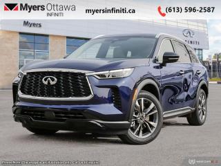 <b>Navigation,  Adaptive Cruise Control,  360 Camera,  Sunroof,  Leather Seats!</b><br> <br> <br> <br>  This Infiniti QX60 has a rich look and excellent interior space. <br> <br>This Infiniti QX60 is transforming the seven-passenger crossover segment with a harmonious connection between expressive design, attention to detail, and intuitive technology. Dont let its beauty fool you though. This QX60 can handle the toughest roads.  Experience luxury made sensory and desire with unprecedented potential.<br> <br> This grand blue SUV  has an automatic transmission and is powered by a  295HP 3.5L V6 Cylinder Engine.<br> <br> Our QX60s trim level is LUXE. This LUXE trim steps things up with inbuilt navigation, adaptive cruise control and a 360-surround camera system.  Other standard features include a dual-panel glass sunroof with a power sunshade, a power liftgate for rear cargo access, leather-trimmed heated front seats with lumbar support, a heated leather-wrapped steering wheel, and dual-zone front climate control. Infotainment duties are handled by a 12.3-inch display with Apple CarPlay, Android Auto and SiriusXM, which is paired with a 9-speaker audio setup. Additional features include lane departure warning, front and rear collision mitigation, blind spot warning, and mobile device wireless charging. This vehicle has been upgraded with the following features: Navigation,  Adaptive Cruise Control,  360 Camera,  Sunroof,  Leather Seats,  Power Liftgate,  Wireless Charging Pad. <br><br> <br>To apply right now for financing use this link : <a href=https://www.myersinfiniti.ca/finance/ target=_blank>https://www.myersinfiniti.ca/finance/</a><br><br> <br/>    6.99% financing for 84 months. <br> Buy this vehicle now for the lowest bi-weekly payment of <b>$542.62</b> with $0 down for 84 months @ 6.99% APR O.A.C. ( taxes included, $821  and licensing fees    ).  Incentives expire 2024-04-30.  See dealer for details. <br> <br><br> Come by and check out our fleet of 30+ used cars and trucks and 100+ new cars and trucks for sale in Ottawa.  o~o