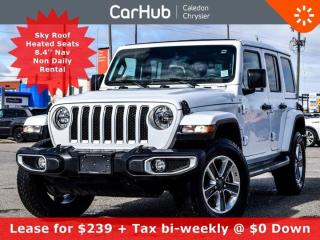 
This vehicle exudes quality! You cant go wrong with this dependable 2022 Jeep Wrangler Unlimited Sahara 4x4 . Tire Specific Low Tire Pressure Warning, SiriusXM Guardian Emergency Sos, Side Impact Beams, Rear child safety locks, ParkView Back-Up Camera.

Clean CARFAX! Not a former rental.
Lease for $239+ tax bi-weekly / 48 months @ 7.29%$0 Down$759 Due on delivery (1st payment + Registration fee)18,000 km/yearBuyback $37625 + hst
Loaded with Additional Options

Sky 1 Touch Power Top, Navigation, Off Road page, Removable Rear Glass Quarter Panels, Rear Glass Quarter Panel, Heated Steering Wheel, Front Heated Seats, Remote Start System, 2 12V DC Power Outlets, 2 12V DC Power Outlets and 1 120V AC Power Outlet, 9 Alpine Speakers, 4G LTE Wi-Fi Hot Spot Mobile Hotspot Internet Access, AM/FM/HD/Satellite w/Seek-Scan, Clock, Speed Compensated Volume Control, Aux Audio Input Jack, Steering Wheel Controls, Voice Activation, Radio Data System and Uconnect External Memory Control, Cruise Control w/Steering Wheel Controls, Gauges -inc: Speedometer, Odometer, Voltmeter, Oil Pressure, Engine Coolant Temp, Tachometer, Inclinometer, Altimeter, Oil Temperature, Engine Hour Meter, Trip Odometer and Trip Computer, Power 1st Row Windows w/Driver And Passenger 1-Touch Down, Power Door Locks w/Autolock Feature, Power Rear Windows and Fixed 3rd Row Windows, Proximity Key For Doors And Push Button Start, Redundant Digital Speedometer, Voice Activated Dual Zone Front Automatic Air Conditioning
Please note the window sticker features options the car had when new -- some modifications may have been made since then. Please confirm all options and features with your CarHub Product Advisor.
Drive Happy with CarHub
*** All-inclusive, upfront prices -- no haggling, negotiations, pressure, or games

*** Purchase or lease a vehicle and receive a $1000 CarHub Rewards card for service

*** 3 day CarHub Exchange program available on most used vehicles. Details: www.caledonchrysler.ca/exchange-program/

*** 36 day CarHub Warranty on mechanical and safety issues and a complete car history report

*** Purchase this vehicle fully online on CarHub websites

 

Transparency StatementOnline prices and payments are for finance purchases -- please note there is a $750 finance/lease fee. Cash purchases for used vehicles have a $2,200 surcharge (the finance price + $2,200), however cash purchases for new vehicles only have tax and licensing extra -- no surcharge. NEW vehicles priced at over $100,000 including add-ons or accessories are subject to the additional federal luxury tax. While every effort is taken to avoid errors, technical or human error can occur, so please confirm vehicle features, options, materials, and other specs with your CarHub representative. This can easily be done by calling us or by visiting us at the dealership. CarHub used vehicles come standard with 1 key. If we receive more than one key from the previous owner, we include them with the vehicle. Additional keys may be purchased at the time of sale. Ask your Product Advisor for more details. Payments are only estimates derived from a standard term/rate on approved credit. Terms, rates and payments may vary. Prices, rates and payments are subject to change without notice. Please see our website for more details.
