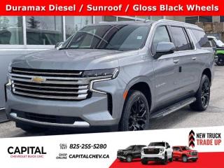 This Chevrolet Suburban boasts a Turbocharged Diesel I6 3.0L/ engine powering this Automatic transmission. ENGINE, DURAMAX 3.0L TURBO-DIESEL I6 (277 hp [206.6 kW] @ 3750 rpm, 460 lb-ft of torque [623.7 N-m] @ 1500 rpm), Wireless charging, Wireless Apple CarPlay/Wireless Android Auto.* This Chevrolet Suburban Features the Following Options *Wipers, front intermittent, Rainsense, Wiper, rear intermittent with washer, Windows, power with rear Express-Down, Window, power with front passenger Express-Up/Down, Window, power with driver Express-Up/Down, Wi-Fi Hotspot capable (Terms and limitations apply. See onstar.ca or dealer for details.), Wheels, 22 x 9 (55.9 cm x 22.9 cm) Sterling Silver premium painted with chrome inserts (Includes (SFE) wheel locks, LPO.), Wheel, full-size spare, 17 (43.2 cm), Warning tones headlamp on, driver and right-front passenger seat belt unfasten and turn signal on, Visors, driver and front passenger illuminated vanity mirrors, sliding.* Stop By Today *Youve earned this- stop by Capital Chevrolet Buick GMC Inc. located at 13103 Lake Fraser Drive SE, Calgary, AB T2J 3H5 to make this car yours today!