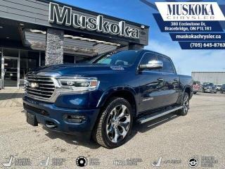 This Ram 1500 Longhorn, with a Regular Unleaded V-8 5.7 L/345 engine, features a 8-Speed Automatic w/OD transmission, and generates 21 highway/15 city L/100km. Find this vehicle with only 36376 kilometers!  Ram 1500 Longhorn Options: This Ram 1500 Longhorn offers a multitude of options. Technology options include: 2 LCD Monitors In The Front, 8.4 Touchscreen, AM/FM/HD/Satellite w/Seek-Scan, Clock, Speed Compensated Volume Control, Aux Audio Input Jack, Steering Wheel Controls, Voice Activation, Radio Data System and External Memory Control, Disassociated Touchscreen Display, GPS Antenna Input.  Safety options include Rain Detecting Variable Intermittent Wipers, Tailgate/Rear Door Lock Included w/Power Door Locks, 2 LCD Monitors In The Front, Power Door Locks w/Autolock Feature, Airbag Occupancy Sensor.  Visit Us: Find this Ram 1500 Longhorn at Muskoka Chrysler today. We are conveniently located at 380 Ecclestone Dr Bracebridge ON P1L1R1. Muskoka Chrysler has been serving our local community for over 40 years. We take pride in giving back to the community while providing the best customer service. We appreciate each and opportunity we have to serve you, not as a customer but as a friend