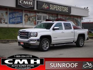 <b>Z71 PACKAGE !! NAVIGATION, REAR CAMERA, APPLE CARPLAY, ANDROID AUTO, SUNROOF, LEATHER, POWER SEATS W/ DRIVER MEMORY, DUAL CLIMATE CONTROL, HEATED SEATS, WIRELESS PHONE CHARGER, REMOTE START, BOSE PREMIUM SOUND, 20-INCH ALLOY WHEELS</b><br>      This  2018 GMC Sierra 1500 is for sale today. <br> <br>This 2018 GMC Sierras expertly crafted body and premium materials form a striking appearance inside and out. Thanks to its stunning GMC Signature LED lighting that further enhance its bold and advanced design, this Sierra offers a Professional Grade truck thats built for anything you put in front of it. One look inside this handsome truck and youll find premium materials such as a soft-touch instrument panel, superior comfort in its seats, and advanced safety features making the Sierra, an all around complete package. This  Crew Cab 4X4 pickup  has 180,720 kms. Its  white in colour  and is major accident free based on the <a href=https://vhr.carfax.ca/?id=bXGrg7Sb7uSwjxGIP1YLmGBxpr/GaJc9 target=_blank>CARFAX Report</a> . It has an automatic transmission and is powered by a  355HP 5.3L 8 Cylinder Engine. <br> <br> Our Sierra 1500s trim level is SLT. Feature rich and luxurious, this Sierra 1500 SLT comes with many extra features over the lower SLE model. Additional features include stylish aluminum wheels, leather seats which are powered and heated in front, 8 inch colour touchscreen with Intellilink, bluetooth streaming audio, OnStar 4G LTE, power adjustable pedals, dual zone climate control, a rear vision camera, EZ lift and lower tailgate, remote engine start plus much more! <br> <br>To apply right now for financing use this link : <a href=https://www.cmhniagara.com/financing/ target=_blank>https://www.cmhniagara.com/financing/</a><br><br> <br/><br>Trade-ins are welcome! Financing available OAC ! Price INCLUDES a valid safety certificate! Price INCLUDES a 60-day limited warranty on all vehicles except classic or vintage cars. CMH is a Full Disclosure dealer with no hidden fees. We are a family-owned and operated business for over 30 years! o~o