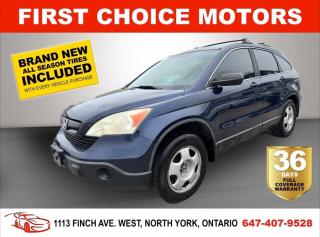 Welcome to First Choice Motors, the largest car dealership in Toronto of pre-owned cars, SUVs, and vans priced between $5000-$15,000. With an impressive inventory of over 300 vehicles in stock, we are dedicated to providing our customers with a vast selection of affordable and reliable options. <br><br>Were thrilled to offer a used 2008 Honda CR-V LX, blue color with 247,000km (STK#6988) This vehicle was $8990 NOW ON SALE FOR $7990. It is equipped with the following features:<br>- Automatic Transmission<br>- All wheel drive<br>- Power windows<br>- Power locks<br>- Power mirrors<br>- Air Conditioning<br><br>At First Choice Motors, we believe in providing quality vehicles that our customers can depend on. All our vehicles come with a 36-day FULL COVERAGE warranty. We also offer additional warranty options up to 5 years for our customers who want extra peace of mind.<br><br>Furthermore, all our vehicles are sold fully certified with brand new brakes rotors and pads, a fresh oil change, and brand new set of all-season tires installed & balanced. You can be confident that this car is in excellent condition and ready to hit the road.<br><br>At First Choice Motors, we believe that everyone deserves a chance to own a reliable and affordable vehicle. Thats why we offer financing options with low interest rates starting at 7.9% O.A.C. Were proud to approve all customers, including those with bad credit, no credit, students, and even 9 socials. Our finance team is dedicated to finding the best financing option for you and making the car buying process as smooth and stress-free as possible.<br><br>Our dealership is open 7 days a week to provide you with the best customer service possible. We carry the largest selection of used vehicles for sale under $9990 in all of Ontario. We stock over 300 cars, mostly Hyundai, Chevrolet, Mazda, Honda, Volkswagen, Toyota, Ford, Dodge, Kia, Mitsubishi, Acura, Lexus, and more. With our ongoing sale, you can find your dream car at a price you can afford. Come visit us today and experience why we are the best choice for your next used car purchase!<br><br>All prices exclude a $10 OMVIC fee, license plates & registration  and ONTARIO HST (13%)