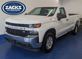 New Price! 2021 Chevrolet Silverado 1500 WT Regular Cab WT with V8 | Zacks Certified | Busines Certified. 6-Speed Automatic Electronic with Overdrive RWD Summit White EcoTec3 5.3L V8<br>Odometer is 13204 kilometers below market average!<br><br>6-Speed Automatic Electronic with Overdrive, Jet Black w/Cloth Seat Trim, 170 Amp Alternator, 3.5 Diagonal Monochromatic Display, 40/20/40 Front Split Bench Seat, Apple CarPlay/Android Auto, Bluetooth for Phone, Deep-Tinted Glass, Electric Rear-Window Defogger, Electronic Cruise Control, Exterior Parking Camera Rear, Front Chrome Bumper, Front Frame-Mounted Black Recovery Hooks, High Gloss Black Mirror Caps, Hitch Guidance, Lane Change Alert w/Side Blind Zone Alert, Locking Tailgate, Manual Door Locks, Manual Tilt Wheel Steering Column, Manual Windows, Perimeter Lighting, Power Door Locks, Power Front Windows w/Driver Express Up/Down, Power Front Windows w/Passenger Express Down, Preferred Equipment Group 1WT, Premium audio system: Chevrolet Infotainment 3, Rear Chrome Bumper, Rear Cross Traffic Alert, Remote Keyless Entry, Rubberized-Vinyl Floor Covering, Solar Absorbing Tinted Glass, Standard Tailgate, Trailering Package, Ultrasonic Front & Rear Park Assist, Wheels: 17 x 8 Bright Silver Painted Aluminum, WT Convenience Package, WT Safety Package.<br><br>Certification Program Details: Fully Reconditioned | Fresh 2 Yr MVI | 30 day warranty* | 110 point inspection | Full tank of fuel | Krown rustproofed | Flexible financing options | Professionally detailed<br><br>This vehicle is Zacks Certified! Youre approved! We work with you. Together well find a solution that makes sense for your individual situation. Please visit us or call 902 843-3900 to learn about our great selection.<br><br>With 22 lenders available Zacks Auto Sales can offer our customers with the lowest available interest rate. Thank you for taking the time to check out our selection!