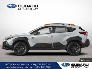 <b>Off-Road Package,  Heated Seats,  Apple CarPlay,  Android Auto,  Adaptive Cruise Control!</b><br> <br>   With ample ground clearance, copious amounts of cargo space and all-terrain capability, this 2024 Subaru Crosstrek is a great companion for the most adventurous drives. <br> <br>This 2024 Subaru Crosstrek is an outlier in the crossover market, with the sole intention of being the most versatile offering in this segment. The exterior design features sharp body lines to create a bold visual statement, with interior space increased for more comfort and convenience features. The cabin is put together with premium quality materials to create an insulated space that delivers a calm and relaxing ride for driver and passengers. Engineered on an ultra-strong platform with a whole suite of active safety technology, the 2024 Subaru Crosstrek offers superior levels of protection and confidence overall.<br> <br> This ice silver metallic SUV  has a cvt transmission and is powered by a  182HP 2.5L 4 Cylinder Engine.<br> <br> Our Crosstreks trim level is Wilderness. Rugged and ready for adventure, this Crosstrek Wilderness features all-terrain wheels, an increased ride height and retuned suspension to take on the great outdoors. The exterior features black cladding for panel protection and anodized copper accents for a menacing look, along with great standard features such as switchable drive modes and full-time all-wheel-drive, LED lights with automatic high beams, power-heated side mirrors, and roof rack rails. Interior features include all-weather soft touch upholstery, heated front seats, dual-zone climate control, simulated carbon trim, power rear windows, front and rear cupholders, and a 7-inch infotainment screen with Android Auto, Apple CarPlay, and SiriusXM streaming radio. Safety features include EyeSight with pre-collision braking, lane keeping assist and lane departure warning, forward collision mitigation, and a rearview camera. This vehicle has been upgraded with the following features: Off-road Package,  Heated Seats,  Apple Carplay,  Android Auto,  Adaptive Cruise Control,  Lane Keep Assist,  Lane Departure Warning. <br><br> <br>To apply right now for financing use this link : <a href=https://www.subaruofnorthbay.ca/tools/autoverify/finance.htm target=_blank>https://www.subaruofnorthbay.ca/tools/autoverify/finance.htm</a><br><br> <br/>    7.49% financing for 60 months. <br> Buy this vehicle now for the lowest bi-weekly payment of <b>$377.65</b> with $0 down for 60 months @ 7.49% APR O.A.C. ( Plus applicable taxes -  Plus applicable fees   ).  Incentives expire 2024-04-30.  See dealer for details. <br> <br>Subaru of North Bay has been proudly serving customers in North Bay, Sturgeon Falls, New Liskeard, Cobalt, Haileybury, Kirkland Lake and surrounding areas since 1987. Whether you choose to visit in person or shop online, youll find a huge selection of new 2022-2023 Subaru models as well as certified used vehicles of all makes and models. </br>Our extensive lineup of new vehicles includes the Ascent, BRZ, Crosstrek, Forester, Impreza, Legacy, Outback, WRX and WRX STI. If youre already a Subaru owner, our Subaru Certified Technicians can provide the Genuine Subaru parts, accessories and quality service your vehicle deserves. </br>We invite you to book a test drive or service online, give our dealership a call at 705-472-2222, or just stop in for a visit. We look forward to meeting with you and providing you a stellar experience. </br><br> Come by and check out our fleet of 30+ used cars and trucks and 30+ new cars and trucks for sale in North Bay.  o~o