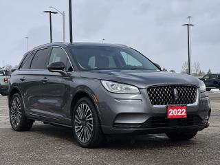 Asher Gray Metallic Clearcoat 2022 Lincoln Corsair Grand Touring 4D Sport Utility 2.5L i-VCT eCVT AWD 2.5L i-VCT, 10 Speakers, 2.91 Axle Ratio, 360-Degree Camera w/Front & Rear Camera Washer, 4-Wheel Disc Brakes, ABS brakes, Active Park Assist 2.0, Active Park Assist Plus, Adaptive suspension, Additional Rear USB Ports (Types A & C), Air Conditioning, Alloy wheels, AM/FM radio: SiriusXM, Auto High-beam Headlights, Auto tilt-away steering wheel, Auto-dimming door mirrors, Auto-dimming Rear-View mirror, Automatic temperature control, Block heater, Brake assist, Bumpers: body-colour, CD player, Compass, Delay-off headlights, Driver door bin, Driver vanity mirror, Dual front impact airbags, Dual front side impact airbags, Electronic Stability Control, Elements Technology Bundle, Emergency communication system: 911 Assist, Equipment Group 300A, Evasive Steering Assist, Forward/Side/Rear Parking Sensors, Four wheel independent suspension, Front anti-roll bar, Front Bucket Seats, Front dual zone A/C, Front LED Fog Lamps, Front reading lights, Fully automatic headlights, Garage door transmitter, Hands Free Power Liftgate, Heated door mirrors, Heated front seats, Heated Rear Seat, Heated Steering Wheel, Heated/Ventilated Perfect Position Seats, Illuminated entry, Intelligent Adaptive Cruise Control, Jewelled LED Headlamps w/Dynamic/Static Bending, Knee airbag, Leather steering wheel, Lincoln Co-Pilot360 1.5 Plus Package, Lincoln Star Media Bin Light Prem Ambient Lighting, Low tire pressure warning, Memory seat, Navigation System, Occupant sensing airbag, Outside temperature display, Overhead airbag, Overhead console, Panic alarm, Passenger door bin, Passenger vanity mirror, Phone As A Key, Power door mirrors, Power driver seat, Power Liftgate, Power moonroof: Panoramic Vista Roof, Power passenger seat, Power steering, Power windows, Premium Leather-Trimmed Heated Comfort Seats, Radio data system, Radio: Lincoln Premium Audio System w/MP3, Rain Sensing Wipers, Rear anti-roll bar, Rear Parking Sensors, Rear reading lights, Rear window defroster, Rear window wiper, Remote keyless entry, Reverse Brake Assist, Roof rack: rails only, Security system, SiriusXM Radio, Speed control, Speed-sensing steering, Split folding rear seat, Spoiler, Steering wheel memory, Steering wheel mounted A/C controls, Steering wheel mounted audio controls, SYNC 3 Communications & Entertainment System, Tachometer, Telescoping steering wheel, Tilt steering wheel, Traction control, Trip computer, Turn signal indicator mirrors, Variably intermittent wipers, Voice-Activated Touchscreen Navigation System, Wheels: 20 Bright Machined Aluminum, Windshield Wiper De-Icer, Wireless Charging Pad.