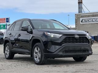 Midnight Black Metallic 2022 Toyota RAV4 XLE 4D Sport Utility 2.5L 4-Cylinder DOHC 8-Speed Automatic AWD AWD, Black w/Fabric Seat Trim, 17 Alloy Wheels, 3.177 Axle Ratio, 4-Wheel Disc Brakes, 6 Speakers, ABS brakes, Air Conditioning, Alloy wheels, AM/FM radio, Apple CarPlay/Android Auto, Auto High-beam Headlights, Automatic temperature control, Brake assist, Bumpers: body-colour, Delay-off headlights, Driver door bin, Driver vanity mirror, Dual front impact airbags, Dual front side impact airbags, Electronic Stability Control, Emergency communication system: Safety Connect (Connected Services by Toyota), Exterior Parking Camera Rear, Four wheel independent suspension, Front anti-roll bar, Front Bucket Seats, Front dual zone A/C, Front reading lights, Fully automatic headlights, Heated door mirrors, Heated Front Bucket Seats, Heated front seats, Heated steering wheel, Illuminated entry, Knee airbag, Low tire pressure warning, Occupant sensing airbag, Outside temperature display, Overhead airbag, Overhead console, Panic alarm, Passenger door bin, Passenger vanity mirror, Power door mirrors, Power driver seat, Power Liftgate, Power moonroof, Power steering, Power windows, Premium Fabric Seat Trim, Radio: Audio, Rain sensing wipers, RAV4 XLE Grade, Rear anti-roll bar, Rear window defroster, Rear window wiper, Remote keyless entry, Roof rack: rails only, Speed control, Speed-sensing steering, Split folding rear seat, Spoiler, Steering wheel mounted audio controls, Tachometer, Telescoping steering wheel, Tilt steering wheel, Traction control, Trip computer, Turn signal indicator mirrors, Variably intermittent wipers.

Awards:
  * ALG Canada Residual Value Awards