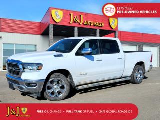 Awards:<br>  * JD Power Canada Automotive Performance, Execution and Layout (APEAL) Study Bright White Clearcoat 2021 Ram 1500 Big Horn/Lone Star 4WD 8-Speed Automatic HEMI 5.7L V8 VVT Welcome to our dealership, where we cater to every car shoppers needs with our diverse range of vehicles. Whether youre seeking peace of mind with our meticulously inspected and Certified Pre-Owned vehicles, looking for great value with our carefully selected Value Line options, or are a hands-on enthusiast ready to tackle a project with our As-Is mechanic specials, weve got something for everyone. At our dealership, quality, affordability, and variety come together to ensure that every customer drives away satisfied. Experience the difference and find your perfect match with us today.<br><br><br>Certified. J&J Certified Details: * Vigorous Inspection * Global Roadside Assistance available 24/7, 365 days a year - 3 months * Get As Low As 7.99% APR Financing OAC * CARFAX Vehicle History Report. * Complimentary 3-Month SiriusXM Select+ Trial Subscription * Full tank of fuel * One free oil change (only redeemable here)