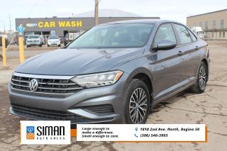 <p><strong>SASKATCHEWAN VEHICLE ACCIDENT FREE</strong></p>

<p>Our 2020 Volkswagen Jetta Highline has been through a <strong>presale inspection fresh full synthetic oil service. Carfax reports Saskatchewan vehicle Accident Free. Financing available on site Trades Welcome. Full factory warranty in effect to Oct 4 2024 or 80,000 km. Additional aftermarket warranties available to fit every need and budget.</strong> Redesigned last year, the Volkswagen Jetta packs plenty of technology features and brings some much-needed style to the compact class. Even though the Jetta is Volkswagen's least expensive vehicle, the influence from corporate luxury sibling Audi is evident. The exterior design recalls the Audi A3, for instance, and the Jetta's available Digital Cockpit instrument panel first debuted as the Virtual Cockpit in the Audi TT sports car. The Jetta also offers a wealth of advanced driving aids. Although they are not standard equipment, their operation feels more natural compared to the driver's aids on the Jetta's primary rivals. turbocharged 147-horsepower four-cylinder engine. an eight-speed automatic transmission is standard. Driver Assistance package adds :Heated mirrors Forward collision warning (alerts you of a possible collision with the car in front) Blind-spot monitor (alerts you if a vehicle in the next lane over is in your rear blind spot) Rear cross-traffic alert (alerts you if a vehicle behind you is about to cross your vehicle's path while in reverse) Panoramic sunroof. Keyless entry and ignition. Heated front seats. Dual-zone climate control. Simulated leather upholstery (VW's V-Tex)</p>

<p><span style=color:#2980b9><strong>Siman Auto Sales is large enough to make a difference but small enough to care. We are family owned and operated, and have been proudly serving Saskatchewan car buyers since 1998. We offer on site financing, consignment, automotive repair and over 90 preowned vehicles to choose from.</strong></span></p>
