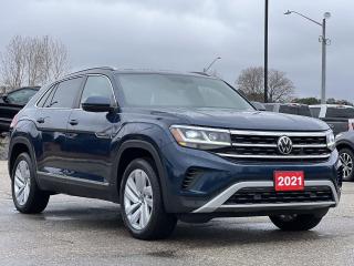 Tourmaline Blue Metallic 2021 Volkswagen Atlas Cross Sport 3.6 FSI Highline 4D Sport Utility 3.6L V6 FSI DOHC 24V LEV3-ULEV70 276hp 8-Speed Automatic with Tiptronic AWD 3.60 Axle Ratio, 4-Wheel Disc Brakes, 6 Speakers, ABS brakes, Air Conditioning, Alloy wheels, AM/FM radio: SiriusXM with 360L, Auto-dimming Rear-View mirror, Automatic temperature control, Brake assist, Bumpers: body-colour, Compass, Delay-off headlights, Driver door bin, Driver vanity mirror, Dual front impact airbags, Dual front side impact airbags, Electronic Stability Control, Exterior Parking Camera Rear, Four wheel independent suspension, Front anti-roll bar, Front Bucket Seats, Front dual zone A/C, Front fog lights, Front reading lights, Fully automatic headlights, Heated & Ventilated Front Sport Bucket Seats, Heated door mirrors, Heated front seats, Heated rear seats, Heated steering wheel, Illuminated entry, Leather Perforated Seating Surfaces, Leather Shift Knob, Low tire pressure warning, Memory seat, Navigation System, Occupant sensing airbag, Outside temperature display, Overhead airbag, Overhead console, Panic alarm, Passenger door bin, Passenger vanity mirror, Power door mirrors, Power driver seat, Power Liftgate, Power moonroof: Panoramic, Power passenger seat, Power steering, Power windows, Radio data system, Radio: 8.0 Touchscreen Infotainment System, Rain sensing wipers, Rear anti-roll bar, Rear reading lights, Rear window defroster, Rear window wiper, Remote keyless entry, Roof rack: rails only, Security system, Speed control, Speed-sensing steering, Split folding rear seat, Spoiler, Standard Suspension, Steering wheel mounted audio controls, Tachometer, Telescoping steering wheel, Tilt steering wheel, Traction control, Trip computer, Turn signal indicator mirrors, Variably intermittent wipers, Ventilated front seats, Wheels: 8J x 20 Capricorn Alloy.