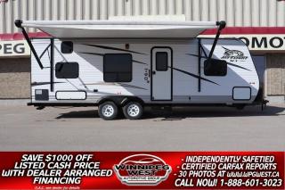 **Cash Price: $23,800. Finance Price: $22,800. (SAVE $1,000 OFF THE LISTED CASH PRICE WITH DEALER ARRANGED FINANCING O.A.C.) Plus PST/GST. No Administration Fees!!** Free CARFAX vehicle history report available on every RV

WOW, WHAT A GREAT  RV! BIG THINGS CAN COME IN SMALLER PACKAGES!! ALL THE FEATURES OF A BIG RV IN A  LITE WEIGHT PACKAGE! 2017 JAYCO JAYFLIGHT ULTRA LITE SLX 264BHW, 29FT, REAR BUNKS (SLEEPS 10), GREAT LIGHT WEIGHT RV WITH TONS OF SPACE, LOADED WITH FEATURES AND A PRIVATE MASTER BEDROOM!!

Some of this 2017 Jayco Jayflight Ultra Lite SLX 264BHW highlights:

- Light Weight at only 4615lbs dry
- Sleeps up to 10!!!
- Rear Double Bunks
- Pull out couch
- Three Burner Cooktop/oven
- Double Sink
- Mid Sized Fridge
- Large fully equipped Bathroom with a Tub!
- Private master bedroom with Queen Bed & Dual Wardrobes
- Full Power Awning
- So much more!! 

Youre going to love camping in this amazingly spacious and very lite Weight RV with friends and family. There is a front master bedroom with a queen bed, rear Double over double bunks, a pull out sofa, and a fold down dinette, the kids can bring all their friends and their friends - friends, you can sleep up to 10 people each night!! The chef of your group can whip up breakfast on the three burner cooktop, or use the microwave oven with ample counter space and a double sink.

This Jay Flight SLX 264BHW travel trailer by Jayco is perfect for a weekend get-a-way. With rear double bunk beds you can easily bring along a few guests! As you enter the travel trailer, to the left there is a dinette. Across from the dinette you will see a refrigerator, three burner range, microwave, and double kitchen sink. There is also a nice sofa in the main living area. In the front bedroom you will find a queen bed with wardrobes on either side of the bed, and a shelf above the bed. As you proceed toward the rear of the trailer, you will find a set of double bunk beds in the left corner of the travel trailer. With the double bunks you can sleep four people in this area! The bathroom is located in the right rear corner of the trailer. In the bathroom there is a tub/shower and toilet. Just outside of the bathroom area there is a sink. You will find plenty of overhead cabinets throughout the trailer as well as exterior storage, and much more!

GREAT THINGS DO COME IN SMALL PACKAGES AND WHAT A DEAL!! - This 2017 JAYCO JAYFLIGHT ULTRA LITE 264BHS is a ultra-lite weight 29ft RV that delivers lots of space without lots of weight. IT has a great functional layout, sleeps up to 10 and it  is loaded with features and its made by Jayco, a trusted name in quality. What a great layout for a family with a smaller tow vehicle. You can have it all with this 264BHW, Lite... Superior Comfort, Style, and Amenities all in an amazing small lite package!! It makes it easy to pull at only 4615 lbs dry weight and a hitch weight of only 485lbs (even mid-sized SUVs and 1/4 ton trucks can tow this beauty) 

Walk inside this RV and be amazing at the great layout and space in a small package. To the right is the full size Queen Bed with dual wardrobes and loads of space to walk around the bed. In front is the cozy sleeper sofa that is comfy and functional. Great kitchen space and with all the amenities and across from that is the dinette! In the rear of the camper is the double over double bunks and the bathroom which has ample space and an actual bath tub! The fully equipped kitchen is a good size with double sink, three burner stove top plus range with hood, oven, microwave and refrigerator and has lots of room for kitchen prep and walking traffic. The semi-private front Master Bedroom has additional storage below the queen-sized bed with wardrobes on either side and storage above. Outside you will find a large pass thru storage, and a large power awning to cover you in those hot or rainy days, and there is Air conditioning for the hot summer nights! Set up is a breeze with the 4 corner leveling jacks and front hitch. This Ultra Lightweight travel trailer will sleep 10 making it perfect for Vacationing, Adventuring or just Relaxing on a seasonal lot - it has a unique, family-friendly layout with loads of storage space and lots of great features!!

We have completed a Safety Inspection based on the Manitoba Fire Commissioners Office guidelines, this RV comes with a one owner Manitoba CARFAX history report and we have several extended warranty options available to choose from to protect your RV and your wallet. Priced to sell (HUGE VALUE!!!) Zero down financing OAC with very Low monthly payments avail. Please see dealer for details. Trades accepted. View at Winnipeg West Automotive Group, 5195 Portage Ave. Dealer permit # 4365, Call now 1-(888) 601-3023.