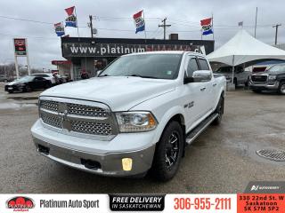 <b>Leather Seats,  Cooled Seats,  Bluetooth,  Premium Sound Package,  Heated Seats!</b><br> <br>    This Ram 1500 is a top contender in the full-size pickup segment thanks to a winning combination of a strong powertrain, a smooth ride, and a well-trimmed cabin. This  2017 Ram 1500 is for sale today. <br> <br>The reasons why this Ram 1500 stands above the well-respected competition are evident: uncompromising capability, proven commitment to safety and security, and state-of-the-art technology. From the muscular exterior to the well-trimmed interior, this truck is more than just a workhorse. Get the job done in comfort and style with this Ram 1500. This  Crew Cab 4X4 pickup  has 194,710 kms. Its  white in colour  . It has a 8 speed automatic transmission and is powered by a  395HP 5.7L 8 Cylinder Engine.  <br> <br> Our 1500s trim level is Laramie. Upgrade to a new level of class in a pickup truck with this Ram Laramie. It comes with leather seats which are heated and ventilated in front, a heated steering wheel, dual-zone automatic climate control, a Uconnect infotainment system with Bluetooth, SiriusXM, and 10-speaker audio, chrome exterior trim including chrome-clad aluminum wheels, a rearview camera, rear park assist, and more. This vehicle has been upgraded with the following features: Leather Seats,  Cooled Seats,  Bluetooth,  Premium Sound Package,  Heated Seats,  Heated Steering Wheel,  Rear View Camera. <br> To view the original window sticker for this vehicle view this <a href=http://www.chrysler.com/hostd/windowsticker/getWindowStickerPdf.do?vin=1C6RR7NTXHS653726 target=_blank>http://www.chrysler.com/hostd/windowsticker/getWindowStickerPdf.do?vin=1C6RR7NTXHS653726</a>. <br/><br> <br>To apply right now for financing use this link : <a href=https://www.platinumautosport.com/credit-application/ target=_blank>https://www.platinumautosport.com/credit-application/</a><br><br> <br/><br><br> We know that you have high expectations, and as car dealers, we enjoy the challenge of meeting and exceeding those standards each and every time. Allow us to demonstrate our commitment to excellence! </br>

<br> As your one stop shop for quality pre owned vehicles and hassle free auto financing in Saskatoon, we provide the following offers & incentives for our valued clients in Saskatchewan, Alberta & Manitoba. </br> o~o
