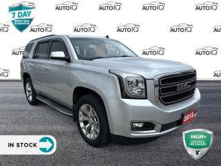Quicksilver Metallic 2015 GMC Yukon SLT 4D Sport Utility EcoTec3 5.3L V8 6-Speed Automatic Electronic with Overdrive 4WD 4WD, 4-Wheel Disc Brakes, 5 Auxiliary 12-volt Power Outlets, 9 Speakers, ABS brakes, Adjustable pedals, Air Conditioning, AM/FM radio: SiriusXM, Auto-dimming door mirrors, Automatic temperature control, Black Assist Steps w/Chrome Strip, Bose Premium 9-Speaker System, Brake assist, Bumpers: body-colour, CD Player, CD player, Delay-off headlights, Driver Alert Package, Dual front impact airbags, Dual front side impact airbags, Electronic Stability Control, Emergency communication system: OnStar and GMC connected services capable, Exterior Parking Camera Rear, Front anti-roll bar, Front dual zone A/C, Front fog lights, Front wheel independent suspension, Fully automatic headlights, Heated door mirrors, Low tire pressure warning, Memory Package, Memory seat, Occupant sensing airbag, Overhead airbag, Panic alarm, Passive Entry System, Pedal memory, Power door mirrors, Power driver seat, Power Liftgate, Power Rear Liftgate, Power steering, Power Tilt-Sliding Sunroof w/Express-Open/Close, Power windows, Power-Adjustable Pedals For Accelerator & Brake, Premium audio system: IntelliLink, Premium Smooth Ride Suspension Package, Push Button Keyless Start, Radio: AM/FM 8 Diagonal Colour Touch Screen, Rear air conditioning, Rear anti-roll bar, Rear window defroster, Remote Keyless Entry, Remote keyless entry, Roof rack: rails only, Security system, SiriusXM Satellite Radio, Speed control, Speed-sensing steering, Spoiler, Steering wheel memory, Steering wheel mounted audio controls, Traction control, Turn signal indicator mirrors, Universal Home Remote.

Awards:
  * JD Power Canada Automotive Performance, Execution and Layout (APEAL) Study<p> </p>

<h4>VALUE+ CERTIFIED PRE-OWNED VEHICLE</h4>

<p>36-point Provincial Safety Inspection<br />
172-point inspection combined mechanical, aesthetic, functional inspection including a vehicle report card<br />
Warranty: 30 Days or 1500 KMS on mechanical safety-related items and extended plans are available<br />
Complimentary CARFAX Vehicle History Report<br />
2X Provincial safety standard for tire tread depth<br />
2X Provincial safety standard for brake pad thickness<br />
7 Day Money Back Guarantee*<br />
Market Value Report provided<br />
Complimentary 3 months SIRIUS XM satellite radio subscription on equipped vehicles<br />
Complimentary wash and vacuum<br />
Vehicle scanned for open recall notifications from manufacturer</p>

<p>SPECIAL NOTE: This vehicle is reserved for AutoIQs retail customers only. Please, No dealer calls. Errors & omissions excepted.</p>

<p>*As-traded, specialty or high-performance vehicles are excluded from the 7-Day Money Back Guarantee Program (including, but not limited to Ford Shelby, Ford mustang GT, Ford Raptor, Chevrolet Corvette, Camaro 2SS, Camaro ZL1, V-Series Cadillac, Dodge/Jeep SRT, Hyundai N Line, all electric models)</p>

<p>INSGMT</p>