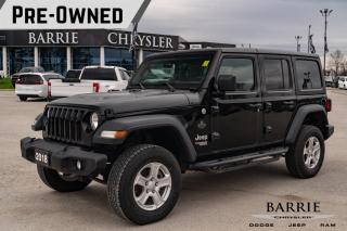 Used 2018 Jeep Wrangler Unlimited Sport TOW HOOKS I POWER HEATED EXTERIOR MIRRORS I TRAILER SWAY CONTROL I FOG LAMPS I LEATHER-WRAPPED STEER for sale in Barrie, ON