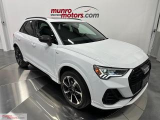 <div><span style=color:rgb( 13 , 13 , 13 )>Vehicle Highlights include: Technik 45 Trim Level, S-Line Sport Package, Quattro All-Wheel Drive, Top View Camera System, Sonos Premium 3D Sound System (15 Speakers, 16 Channel Amplifier, & 680watts of Power), Navigation Package, LED DRL Headlights, Panoramic Sunroof, Sport Seats, Alcantara Interior Accents, 19 Rotor Design Wheels in Gloss Black with Machined Face, Black Optics Package, & Carbon Fiber Side Mirrors.</span></div><div><br /></div><div><span style=color:rgb( 13 , 13 , 13 )>The 2022 Audi Q3 Design is Sleek & Contemporary, Distinguished by the Clean Lines, & Signature LED Headlights, & a Bold Front End. </span></div><div><br /></div><div><span style=color:rgb( 13 , 13 , 13 )>The 2.0L Turbocharged Direct Injection 4 Cylinder produces a healthy 228hp & is paired to a 8 Speed Tiptronic Automatic Transmission with Quattro All-Wheel Drive.  And the Quattro system isnt just designed for wet weather; its legendary grip & available torque vectoring technology, significantly enhances handling & cornering performance in dry-weather conditions as well.</span></div><div><br /></div><div><span style=color:rgb( 13 , 13 , 13 )>The Exterior is Painted in Ibis White on Black Leather with Alcantara Accents Interior.</span></div><div><br /></div><div><span style=color:rgb( 13 , 13 , 13 )>The S-Line Sport Package includes: Side Skirts, Rear Spoiler, Larger Wheels, Prominent Grilles in Bumper, S-Line Badging, Sport Seats, Sports Steering Wheel with Perforated Leather, Additional Metal Trim, Metal Sports Pedals, & Metal S Kick Plates.</span></div><div><br /></div><div><span style=color:rgb( 13 , 13 , 13 )>Technik 45 includes: Heated Front Seats, Heated Steering Wheel, 8-Way Power Seats with Lumbar, Memory Driver Seat, Seat Extenders, Dual Zone Climate Control, Premium Sound System, Satellite Radio, Apple Carplay, Android Auto, Bluetooth, Adjustable Steering Wheel, Aerial View Camera, Front Camera, Back Up Camera, Side Camera, Cargo Shade, Adaptive Cruise Control, Drive Select (Offroad/Comfort/Auto/Dynamic/Individual), Keyless Start, Leather Steering Wheel with Controls, LED Headlights, LED Tail Lights, Navigation, 10.1 Touchscreen, Digital Dash, Power Lift Gate, Rain Sensing Wipers, Rear Parking Aid, Security System, Telematics, Universal Garage Door Opener, Keyless Entry, Power Windows, Power Locks, Mirror Memory, Power Folding Mirrors, Rear Defrost, Privacy Glass, Automatic Headlights, Automatic Highbeams, Blind Spot Monitor, Brake Assist, Cross-Traffic Alert, Daytime Running Lights, Front Collision Mitigation, Auto-Leveling Headlights, Integrated Turn Signal Mirrors, Lane Departure Warning, Stability Control, Traction Control, Pass Through Rear Seat, Engine Oil Cooler, Perimeter Approach Lights, Valet Function, & Driver Information Centre.</span></div><div><br /></div><div><span style=color:rgb( 13 , 13 , 13 )>With its striking design & everyday functionality, the Audi Q3 is a perfect balance of practicality & performance, in a size that fits your life.</span></div><div><br /></div><div><span style=color:rgb( 13 , 13 , 13 )>This has a clean Carfax with low kms!  Come on down to Munro Motors & see this one for yourself, its in stock.  We will look forward to seeing you real soon!</span></div><div><span style=color:rgb( 51 , 51 , 51 )> </span></div><div><br /></div><div><br /></div><div><br /></div><div><span style=color:rgb( 51 , 51 , 51 )>CarFax:</span><a href=https://vhr.carfax.ca/?id=ktcFzNOdZ/toKzmTCfV5XIxNuzdJvNoR&_jstate=qJC4F9ynupF4TLcpc7zy_KiQuBfcp7qReEy3KXO88vzOiYRpp6IHqvxVS-ui8_TFlnsEURpiwNGaVVxzWFaGADcNcJQZU8At7nIjHz-5jAlg3DperideEvzTQStTs9eRx_SMjktlF2JTsu2Eyo8NxM0BPt5THpIq5SaWrwYVBmLZq5NYvkiwA1de4QDxVTffSdhfCeCX-jJZxPZEN8YHrRWXUfV-28IA7WtbWuQSQc-oKHNjlF7pIWo-rJdf_j2V859AHPaUBvKgVf8DbgLHBf3lGTiTCltWbyR9-qzi-YGZu-40auMEehJJNmrRczs_pe0H3oVsVvJQI7Q-yZm0w8UjyVa2ZpNxvjO1A0_wSBndadM9g3svK1EwygD4H9DbfPQUchKkgFKB7sZGyNCf-A2qR9Iay5tbGT5zu0s0vIDJ7QoVt8oPAih0av09LQFy style=color:rgb( 160 , 0 , 20 ) rel=nofollow>https://vhr.carfax.ca/?id=ktcFzNOdZ/toKzmTCfV5XIxNuzdJvNoR&_jstate=qJC4F9ynupF4TLcpc7zy_KiQuBfcp7qReEy3KXO88vzOiYRpp6IHqvxVS-ui8_TFlnsEURpiwNGaVVxzWFaGADcNcJQZU8At7nIjHz-5jAlg3DperideEvzTQStTs9eRx_SMjktlF2JTsu2Eyo8NxM0BPt5THpIq5SaWrwYVBmLZq5NYvkiwA1de4QDxVTffSdhfCeCX-jJZxPZEN8YHrRWXUfV-28IA7WtbWuQSQc-oKHNjlF7pIWo-rJdf_j2V859AHPaUBvKgVf8DbgLHBf3lGTiTCltWbyR9-qzi-YGZu-40auMEehJJNmrRczs_pe0H3oVsVvJQI7Q-yZm0w8UjyVa2ZpNxvjO1A0_wSBndadM9g3svK1EwygD4H9DbfPQUchKkgFKB7sZGyNCf-A2qR9Iay5tbGT5zu0s0vIDJ7QoVt8oPAih0av09LQFy </a><span style=color:rgb( 51 , 51 , 51 )> </span></div><div><span style=color:rgb( 51 , 51 , 51 )> </span></div><div><br /></div><div><br /></div><div><span style=color:rgb( 51 , 51 , 51 )>﻿</span></div><div><span style=color:rgb( 51 , 51 , 51 )> Yes we take trade in vehicles. </span></div><div><span style=color:rgb( 51 , 51 , 51 )> </span></div><div><span style=color:rgb( 51 , 51 , 51 )> Check us out on youtube: </span><a href=https://www.youtube.com/user/MunroMotors1 style=color:rgb( 160 , 0 , 20 ) rel=nofollow>click here</a></div><div><span style=color:rgb( 51 , 51 , 51 )> </span></div><div><span style=color:rgb( 51 , 51 , 51 )> Like us on Facebook: </span><a href=https://www.facebook.com/munromotors/ rel=nofollow>https://www.facebook.com/munromotors/</a></div><div><span style=color:rgb( 51 , 51 , 51 )> </span></div><div><span style=color:rgb( 51 , 51 , 51 )> We are located in Brantford, Ontario; Telephone City and the hometown of hockey legend Wayne Gretzky. Formerly located in St. George, Ontario for ten years, we are still east of London, south of Cambridge, and west of Hamilton. In order to get our customers to come here, we have to have great prices and then when you get here, we have to have a great car in order to earn your business. </span></div><div><span style=color:rgb( 51 , 51 , 51 )> </span></div><div><span style=color:rgb( 51 , 51 , 51 )>Our business hours are Monday to Friday 10am to 5pm. We are closed on Saturdays and Sundays. </span></div><div><span style=color:rgb( 51 , 51 , 51 )> </span></div><div><span style=color:rgb( 51 , 51 , 51 )>At Munro Motors, we find unique vehicles and post our entire stock online in order to ensure that our vehicles find their happy home. </span></div><div><span style=color:rgb( 51 , 51 , 51 )> </span></div><div><span style=color:rgb( 51 , 51 , 51 )>To ensure our customers can get what they've always wanted, we offer financing services through TD Auto Finance, Desjardins, CIBC Auto Finance and Independent Leasing Companies on vehicles that are less than ten model years old and boats that are less than twenty-five model years old. </span></div><div><span style=color:rgb( 51 , 51 , 51 )> </span></div><div><span style=color:rgb( 51 , 51 , 51 )>We also offer warranty products through Lubrico and GVC warranties to ensure that your mechanical baby stays in tip-top condition. </span></div><div><span style=color:rgb( 51 , 51 , 51 )> </span></div><div><span style=color:rgb( 51 , 51 , 51 )>Because of our customer focused service we have been delivering vehicles to Switzerland, Finland, Rotterdam, Emo, Thunder Bay, Kapuskasing, Halifax, Sudbury, Sault Ste. Marie, Cornwall, Fort Francis, Kelowna, Montréal, Saskatchewan, Virginia, Newfoundland, Edmonton, Ottawa, Fredericton and Winnipeg, as well as Cambridge, Kitchener, Waterloo, Barrie, Windsor, London, Pickering, Peterborough, Oshawa, Sante Fe New Mexico, Blind River, the Greater Toronto Area, and even so far as the Czech Republic! </span></div><div><span style=color:rgb( 51 , 51 , 51 )> </span></div><div><span style=color:rgb( 51 , 51 , 51 )>All of our vehicles are hand-picked by the very knowledgeable owner, Andy Munro, who has been connecting people to their dreams for many years. </span></div><div><span style=color:rgb( 51 , 51 , 51 )> </span></div><div><span style=color:rgb( 51 , 51 , 51 )>Call Andy Munro at 1 (877) 738-8063 Munromotors.com </span></div><div><span style=color:rgb( 51 , 51 , 51 )> </span></div><div><span style=color:rgb( 51 , 51 , 51 )> Email: sales@munromotors.com </span></div><div><span style=color:rgb( 51 , 51 , 51 )> </span></div><div><span style=color:rgb( 51 , 51 , 51 )>Most of our vehicles are already reconditioned, saftied, etested and ready to drive home with you. </span></div><div><span style=color:rgb( 51 , 51 , 51 )> </span></div><div><span style=color:rgb( 51 , 51 , 51 )> Delivery is available. Ask for details </span></div><div><span style=color:rgb( 51 , 51 , 51 )> </span></div><div><span style=color:rgb( 51 , 51 , 51 )> All prices are subject to HST and licensing, no hidden fees. </span></div><div><span style=color:rgb( 51 , 51 , 51 )> </span></div><div><span style=color:rgb( 51 , 51 , 51 )>Financing is available for good credit and bruised credit. OAC as low as 7.99% for well qualified applicants. Ask us for details.</span></div>