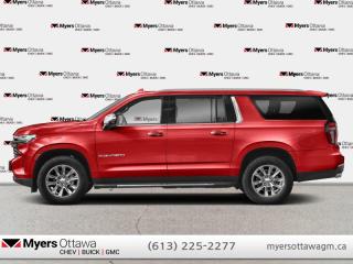 <b>LOADED WITH UPGRADES</b><br>   Compare at $92755 - Myers Cadillac is just $90053! <br> <br>JUST IN - 2023 SUBURBAN PREMIER AWD- RED ON BLACK LEATHER, SUNROOF, POWER PANORAMIC, TILT-SLIDING WITH POWER SUNSHADE UPGRADED OEM BLACK 22S, BLACK GRILL UPGRADE, REAR BUCKETS, ENHANCED DISPLAY AND ALERT PACKAGE * REAR CAMERA MIRROR WASHER * HEAD-UP DISPLAY * HD SURROUND VISION * REAR PEDESTRIAN ALERT * REAR CAMERA MIRROR, MAGNETIC RIDE, ADVANCED TRAILERING PACKAGE, 0 SPEAKER BOSE CENTERPOINT SURROUND SOUND AUDIO SYSTEM,  PREMIUM PACKAGE: * ENHANCED DISPLAY AND ALERT PACKAGE * SUNROOF, POWER PANORAMIC, TILT-SLIDING WITH POWER SUNSHADE * ADAPTIVE CRUISE CONTROL - ADVANCED * MAX TRAILERING PACKAGE, CERTIFIED, NO ADMIN FEES<br> <br>To apply right now for financing use this link : <a href=https://creditonline.dealertrack.ca/Web/Default.aspx?Token=b35bf617-8dfe-4a3a-b6ae-b4e858efb71d&Lang=en target=_blank>https://creditonline.dealertrack.ca/Web/Default.aspx?Token=b35bf617-8dfe-4a3a-b6ae-b4e858efb71d&Lang=en</a><br><br> <br/><br>All prices include Admin fee and Etching Registration, applicable Taxes and licensing fees are extra.<br>*LIFETIME ENGINE TRANSMISSION WARRANTY NOT AVAILABLE ON VEHICLES WITH KMS EXCEEDING 140,000KM, VEHICLES 8 YEARS & OLDER, OR HIGHLINE BRAND VEHICLE(eg. BMW, INFINITI. CADILLAC, LEXUS...)<br> Come by and check out our fleet of 40+ used cars and trucks and 150+ new cars and trucks for sale in Ottawa.  o~o