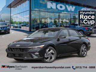 <b>Leather Seats,  Sunroof,  Premium Audio,  Wi-Fi,  Heated Steering Wheel!</b><br> <br> <br> <br>  This bold Hyundai Elantra is bringing excitement to this narrowing class of cars. <br> <br>This 2024 Elantra was made to be the sharpest compact sedan on the road. With tons of technology packed into the spacious and comfortable interior, along with bold and edgy styling inside and out, this family sedan makes the unexpected your daily driver. <br> <br> This abyss black sedan  has an automatic transmission and is powered by a  147HP 2.0L 4 Cylinder Engine.<br> This vehicles price also includes $2984 in additional equipment.<br> <br> Our Elantras trim level is Luxury IVT. This Elantra Luxury takes infotainment and luxury to new levels with tech features like the Bose Premium Audio System, Blue Link wi-fi, and even more surprises while style and comfort features like leather seats, a sunroof, and chrome trim make your cabin a sanctuary. This Elantra is also equipped with an advanced safety suite including lane keep assist, forward and rear collision assist, driver monitoring, blind spot assist, and automatic high beams. The incredible feature list continues with heated power seats for comfort while voice activated, touch screen infotainment including wireless connectivity with Android Auto, Apple CarPlay, and Bluetooth keeps you connected. Aluminum wheels and gorgeous styling make sure you stand out in a crowd while heated power side mirrors, proximity keyless entry with hands free cargo access, and a rear view camera make every day easier. This vehicle has been upgraded with the following features: Leather Seats,  Sunroof,  Premium Audio,  Wi-fi,  Heated Steering Wheel,  Lane Keep Assist,  Heated Seats. <br><br> <br/> See dealer for details. <br> <br><br> Come by and check out our fleet of 50+ used cars and trucks and 90+ new cars and trucks for sale in Ottawa.  o~o