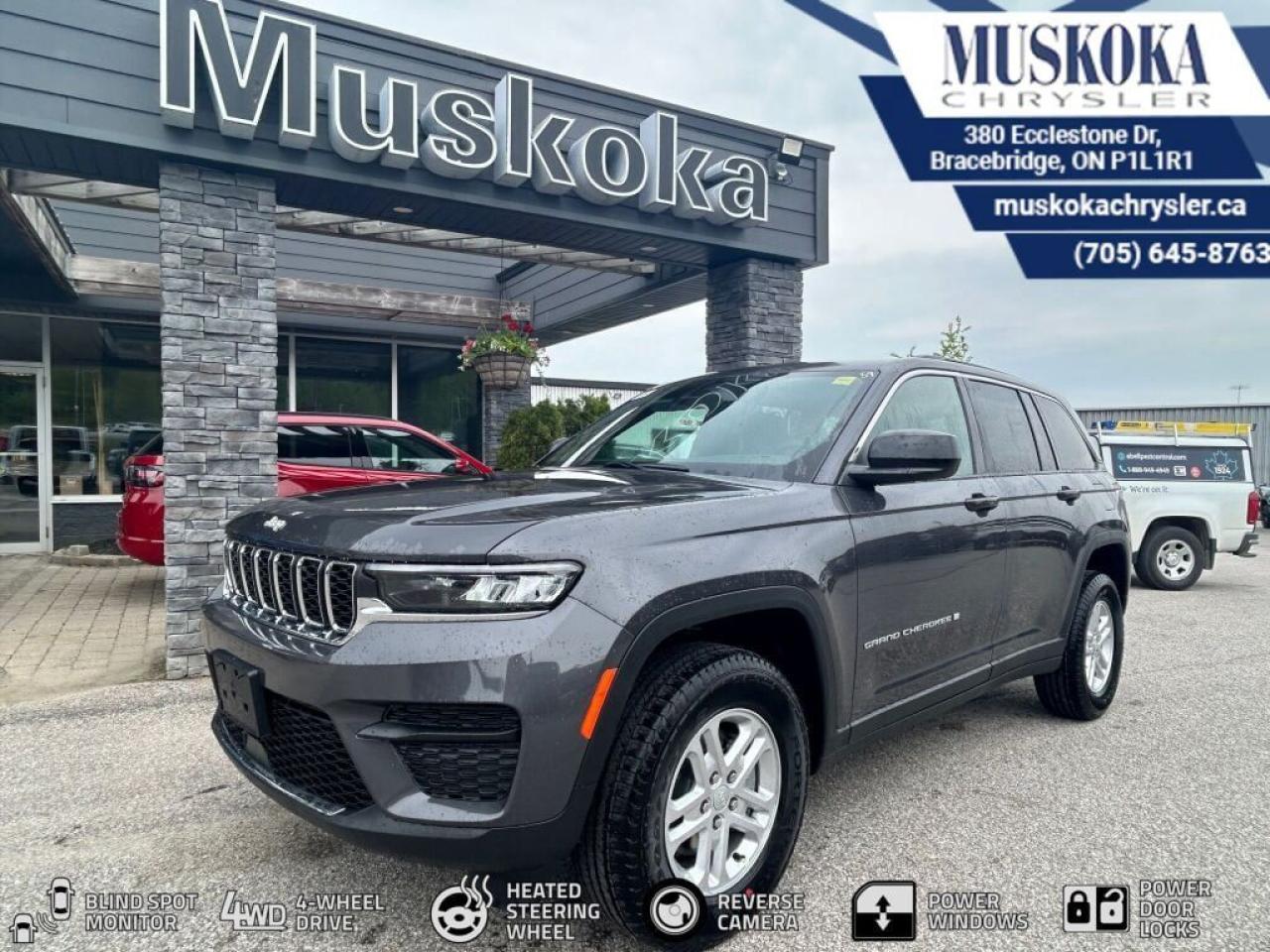 This JEEP GRAND CHEROKEE LAREDO, with a 3.6L Pentastar V-6 engine engine, features a 8-speed automatic transmission, and generates 9.2 highway/12.3 city L/100km. Find this vehicle with only 16 kilometers!  JEEP GRAND CHEROKEE LAREDO Options: This JEEP GRAND CHEROKEE LAREDO offers a multitude of options. Technology options include: Voice Activated Dual Zone Front Automatic Air Conditioning, 2 LCD Monitors In The Front, MP3 Player, Satellite Radio.  Safety options include Airbag Occupancy Sensor, Curtain 1st And 2nd Row Airbags, Driver And Passenger Knee Airbag, Dual Stage Driver And Passenger Front Airbags, Dual Stage Driver And Passenger Seat-Mounted Side Airbags.  Visit Us: Find this JEEP GRAND CHEROKEE LAREDO at Muskoka Chrysler today. We are conveniently located at 380 Ecclestone Dr Bracebridge ON P1L1R1. Muskoka Chrysler has been serving our local community for over 40 years. We take pride in giving back to the community while providing the best customer service. We appreciate each and opportunity we have to serve you, not as a customer but as a friend