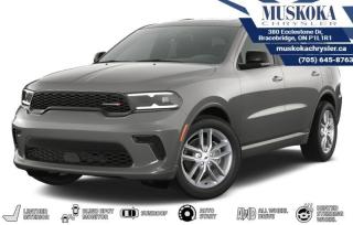 This DODGE DURANGO GT PREMIUM, with a 3.6L Pentastar V-6 engine engine, features a 8-speed automatic transmission, and generates 9.4 highway/13 city L/100km. Find this vehicle with only 0 kilometers!  DODGE DURANGO GT PREMIUM Options: This DODGE DURANGO GT PREMIUM offers a multitude of options. Technology options include: Hands-Free Phone Communication, 2 LCD Monitors In The Front, GPS Antenna Input, HD Radio, MP3 Player.  Safety options include Speed Sensitive Rain Detecting Variable Intermittent Wipers, Airbag Occupancy Sensor, Curtain 1st, 2nd And 3rd Row Airbags, Driver Knee Airbag, Dual Stage Driver And Passenger Front Airbags.  Visit Us: Find this DODGE DURANGO GT PREMIUM at Muskoka Chrysler today. We are conveniently located at 380 Ecclestone Dr Bracebridge ON P1L1R1. Muskoka Chrysler has been serving our local community for over 40 years. We take pride in giving back to the community while providing the best customer service. We appreciate each and opportunity we have to serve you, not as a customer but as a friend