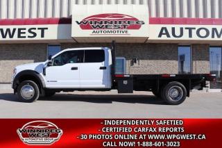 **Cash Price: $73,800.  PLUS, PST & GST. NO ADMINISTRATION FEES!!   LOW INTEREST RATE LEASING AVAILABLE OAC!  

VERY HARD TO FIND & SHOWS AS NEW, HEAVY DUTY 2021 Ford F-550 CREW CAB DUALLY 4X4 WITH 12FT FLAT DECK, 19,500LBS GVW, EQUIPPED WITH THE POWERSTROKE 6.7L DIESEL AND THE NEW 10-SPEED AUTOMATIC TRANSMISSION. SHOWS AS NEW & WORK READY!

THIS MASSIVE WORK TRUCK IS READY FOR ANY AND ALL YOUR WORK NEEDS WITH ALL YOUR CREW - LOADED WITH THE ALL RIGHT EQUIPMENT, NEW GENERATION 2021 FORD F-550 HEAVY DUTY XLT CREW CAB 6.7L V-8  POWERSTOKE DIESEL 4X4 WITH THE NEW 10-SPEED TRANSMISSION AND 12 FT FLAT DECK DUALLY!

- 6.7L Power stroke Diesel (Producing 475 horsepower and 1,050 lb-ft of torque)
- All New 10-Speed automatic with standard PTO option
- 2 stage electronic shift on the fly 4x4 
- Dually Wheels
- Heavy Duty GVW - 19,500lbs GVW
- 6-passenger full crew seating 
- Power Drivers seating
- Premium Big Screen Audio system with AUX, dual USB and Satellite radio 
- 4G LTE WiFi Mobile Hotspot Internet Access
- Android Auto / Apple Car Play
- Bluetooth phone connectivity 
- Full Power group
- Remote entry 
- Factory remote starter
- Easy clean flooring 
- XLT Value Package
- Payload Plus Package 
- Up fitter interface module 
- HD tow package with factory brake controller and tow mirrors
- Multiple Auxiliary switches 
- Cab Clearance lights
- XLT Chrome Appearance package
- Very nice 12 FT Sunrise Flat deck with flip-over hitch and under Deck utility boxes
- Under-deck spare holder 
- Headache rack at flat deck width 
- Chrome Dually wheels on NEAR NEW 19.5" HD tires
- Read below for more info... 

ATTENTION ALL SERVICE/TRADES /CONSTRUCTION COMPANIES/COOPS/AG SERVICES AND RMS! READY TO GO, EXCEPTIONALLY CLEAN, WELL EQUIPPED HD DIESEL FLAT DECK TRUCK - RARE AND HARD TO FIND 6.7L POWERSTROKE DIESEL CREW CAB F-550 FLAT DECK DUALLY 4X4, WITH THE ALL NEW 10-SPEED TRANSMISSION WITH STANDARD PTO READY, WELL SERVICED AND CARED FOR, LOADED WITH GREAT FEATURES SELLING AT A FRACTION OF NEW!! EXCELLENT DELIVERY TRUCK AND MORE! READY FOR ALL YOUR BIG WORK NEEDS, THIS IS A GREAT FLAT DECK 4X4 DUALLY WITH HEAVY DUTY GVW CREW CAB AND READY FOR ALL YOUR BIG HD WORK NEEDS! YOU CAN SAVE BIG $$ ON THIS EXCEPTIONALLY CLEAN DECK TRUCK. New Generation 2021 Ford F-550 Heavy Duty Crew Cab Dually with the powerful and proven 6.7L Powerstroke diesel engine mounted to the new 10-spped transmission and 2-stage electronic shift on the fly 4x4. Sunrise heavy-duty capacity flatdeck with flipover hitch and under deck work utility boxes. This is a loaded XLT model with just the right number of options making this the right truck including the 6.7L Powerstroke has an amazing 475HP and a whopping 1050 lb-ft of torque matched to the all new 10-speed automatic transmission (with standard PTO ready) and shift on the fly electronic 2-stage 4x4. Standard options include air, tilt, cruise, PW, PL, Premium Stereo with CD, AUX, USB and Satellite input, SYNC connectivity with Bluetooth, remote entry, HD tow package with factory brake controller, Auxiliary switches, NEW Chrome Pacific Dually caps with near new HD tires, 19,500lbs GVW and so much more! Equipped with HD tow hitch with 7 pin connection, multi-point tow hook accessibility and lots more. This is a well cared for Western Canadian truck in amazing condition and is the perfect work truck for all /or any trades people alike. 
  
Comes with a fresh Manitoba Safety Certification, a clean, No Accident Western Canadian CARFAX history report and the balance of the Ford Canada factory warranty. Selling at a small fraction of New MRSP to build this truck today with the cost of the upgrades. ON SALE NOW (HUGE VALUE!!!) Trades accepted. View at Winnipeg West Automotive Group, 5195 Portage Ave. Dealer permit # 4365, Call now 1 (888) 601-3023.