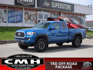<b>ONLY 56,000 KMS !! TRD OFFROAD PACKAGE !! REAR CAMERA, ADAPTIVE RADAR CRUISE CONTROL, COLLISION SENSORS, LANE DEPARTURE ASSIST, BLUETOOTH, STEERING WHEEL AUDIO CONTROLS, HEATED SEATS, DUAL CLIMATE CONTROL, 16-INCH ALLOY WHEELS</b><br>      This  2018 Toyota Tacoma is for sale today. <br> <br>This Toyota Tacoma is what happens when a 50-year legacy of toughness meets a whole lot of modern tech and combine it all into one unstoppable package. And theres more to this machine than just its aggressive good looks. Advanced off-road technologies and heavy-duty components take this truck to places others fear to tread. A powerful and efficient engine has got the goods to get you to the end of the map and back. Inside, superior comfort and tech keep you feeling refreshed during those hard-charging expeditions. Its time to get in touch with your gnarly side. This low mileage  Access Cab 4X4 pickup  has just 55,262 kms. Its  blue in colour  . It has an automatic transmission and is powered by a  278HP 3.5L V6 Cylinder Engine. <br> <br> Our Tacomas trim level is TRD Off Road. Built to serve and perform, this 2018 Toyota Tacoma TRD Off Road edition is loaded with plenty of premium and performance options such as 6.1 inch audio display with USB input and Bluetooth connectivity, Sirius XM satellite radio, 6 speakers, power windows and power door locks, class 4 towing harness, towing hitch with trailer sway control, upgraded sports suspension, proximity key for entry push button start, front fog lamps, power mirrors, power heated side mirrors, heated front bucket seats, remote keyless entry, outside temperature gauge, cruise control, manual air conditioning, a back up camera, low tire pressure warning and much more.<br> <br>To apply right now for financing use this link : <a href=https://www.cmhniagara.com/financing/ target=_blank>https://www.cmhniagara.com/financing/</a><br><br> <br/><br>Trade-ins are welcome! Financing available OAC ! Price INCLUDES a valid safety certificate! Price INCLUDES a 60-day limited warranty on all vehicles except classic or vintage cars. CMH is a Full Disclosure dealer with no hidden fees. We are a family-owned and operated business for over 30 years! o~o