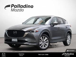 <b>Low Mileage, Aluminum Wheels,  360 Camera,  Premium Audio,  Cooled Seats,  HUD!<br> <br></b><br>     The 2023 Mazda CX-5s athletic handling, precise steering, and upscale cabin are just some of the reasons why it ranks near the top of the compact SUV class. This  2023 Mazda CX-5 is fresh on our lot in Sudbury. <br> <br>This 2023 CX-5 strengthens the connection between vehicle and driver. Mazda designers and engineers carefully consider every element of the vehicles makeup to ensure that the CX-5 outperforms expectations and elevates the experience of driving. Powerful and precise, yet comfortable and connected, the 2023 CX-5 is purposefully designed for drivers, no matter what the conditions might be. This low mileage  SUV has just 8,924 kms. Its  machinegreymet in colour  . It has an automatic transmission and is powered by a  2.5L I4 16V GDI DOHC Turbo engine. <br> <br> Our CX-5s trim level is Signature. This Signature CX-5 takes luxury to new levels with Nappa leather upholstery, wood trim, a 360 parking camera, collision assist, and parking sensors. A sunroof above heated and cooled leather seats offers incredible comfort, while the heads up display shows you ultra modern technology. Listen to your favorite tunes through your navigation equipped infotainment system complete with Bose Premium Audio, Android Auto, Apple CarPlay, and many more connectivity features. A power liftgate offers convenience and lane keep assist, blind spot monitoring, and distance pacing cruise with stop and go helps you stay safe. This vehicle has been upgraded with the following features: Aluminum Wheels,  360 Camera,  Premium Audio,  Cooled Seats,  Hud,  Sunroof,  Climate Control. <br> <br>To apply right now for financing use this link : <a href=https://www.palladinomazda.ca/finance/ target=_blank>https://www.palladinomazda.ca/finance/</a><br><br> <br/><br>Palladino Mazda in Sudbury Ontario is your ultimate resource for new Mazda vehicles and used Mazda vehicles. We not only offer our clients a large selection of top quality, affordable Mazda models, but we do so with uncompromising customer service and professionalism. We takes pride in representing one of Canadas premier automotive brands. Mazda models lead the way in terms of affordability, reliability, performance, and fuel efficiency.The advertised price is for financing purchases only. All cash purchases will be subject to an additional surcharge of $2,501.00. This advertised price also does not include taxes and licensing fees.<br> Come by and check out our fleet of 90+ used cars and trucks and 90+ new cars and trucks for sale in Sudbury.  o~o