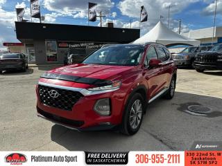 <b>Sunroof,  Leather Seats,  Cooled Seats,  Memory Seats,  Hands Free Liftgate!</b><br> <br>    Hyundai has stepped up its game in SUVs with this stunning all-new Santa Fe. This  2019 Hyundai Santa Fe is for sale today. <br> <br>The all-new Hyundai Santa Fe is about helping your drive become a safer drive, and it starts with the SuperStructure at its core. This frame is engineered with Advanced High Strength Steel for superior rigidity and strength to provide added protection in the event you cannot avoid a collision from happening. But beyond the strong foundation you are surrounded by a suite of available driver assistance technologies actively scanning your surroundings to help keep you safe on your journeys. Theyve been developed to help alert you to, and even avoid, unexpected dangers on the road and include the worlds first Safe Exit Assist technology. Discover an SUV that helps you protect not only you and your passengers, but also the people around you. This  SUV has 131,107 kms. Its  red in colour  . It has a 8 speed automatic transmission and is powered by a  235HP 2.0L 4 Cylinder Engine.  <br> <br> Our Santa Fes trim level is 2.0T Luxury AWD. This Luxury Santa Fe comes with some great technology and comfort like a sunroof, leather seats, cooled front seats, memory settings, heated seats, a hands free power liftgate, a 360 degree monitor, and a 7 inch LCD monitor. You also get driver assistance and safety features you could need with active blind spot and rear cross traffic assistance, easy exit seats, parking distance assist, BlueLink remote activation, dual zone automatic climate control, proximity key entry. Other features include forward collision mitigation with pedestrian detection, adaptive cruise control with stop and go, lane keep assist, driver attention assistance, automatic high beams, a 7 inch touchscreen, Android Auto, Apple CarPlay, heated seats and steering wheel, Bluetooth, automatic headlamps, LED accent lighting, drive mode select, aluminum wheels, and fog lights. This vehicle has been upgraded with the following features: Sunroof,  Leather Seats,  Cooled Seats,  Memory Seats,  Hands Free Liftgate,  Heated Seats,  Heated Steering Wheel. <br> <br>To apply right now for financing use this link : <a href=https://www.platinumautosport.com/credit-application/ target=_blank>https://www.platinumautosport.com/credit-application/</a><br><br> <br/><br> Buy this vehicle now for the lowest bi-weekly payment of <b>$181.76</b> with $0 down for 84 months @ 5.99% APR O.A.C. ( Plus applicable taxes -  Plus applicable fees   ).  See dealer for details. <br> <br><br> We know that you have high expectations, and as car dealers, we enjoy the challenge of meeting and exceeding those standards each and every time. Allow us to demonstrate our commitment to excellence! </br>

<br> As your one stop shop for quality pre owned vehicles and hassle free auto financing in Saskatoon, we provide the following offers & incentives for our valued clients in Saskatchewan, Alberta & Manitoba. </br> o~o