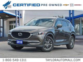 <b>Aluminum Wheels,  Blind Spot Monitoring,  Rear View Camera,  MAZDA CONNECT,  Bluetooth!</b><br> <br>    The 2018 Mazda CX-5 is packed with safety features and the latest technology, all while wrapped in a gorgeous exterior! This  2018 Mazda CX-5 is for sale today in Kingston. <br> <br>The midsize crossover segment is packed with options, however there is one SUV that sets itself apart with phenomenal styling, a well tuned chassis and more features than you know what do with. The CX-5 looks and feels far more expensive than what it is, thanks to Mazdas Kodo design language, which gives it design lines youd expect from an expensive crossover. Inside, the cabin is filled in soft touch materials and is packed with high tech features. The hatch opens to plenty of cargo space for whatever you need to fill it with. This  SUV has 143,455 kms. Its  nice in colour  . It has an automatic transmission and is powered by a  187HP 2.5L 4 Cylinder Engine.  <br> <br> Our CX-5s trim level is GX. This CX-5 GX comes standard with a long list of convenient and luxury amenities, these include LED front headlights, aluminum wheels, a 7 inch colour touch screen with MAZDA CONNECT and a rear view camera. Youll also receive smart city brake support, remote keyless entry, air conditioning, cruise control and audio controls mounted on the steering wheel, Bluetooth connectivity, push button start, heated power side mirrors and advanced blind spot monitoring. This vehicle has been upgraded with the following features: Aluminum Wheels,  Blind Spot Monitoring,  Rear View Camera,  Mazda Connect,  Bluetooth,  Steering Wheel Audio Control,  Remote Keyless Entry. <br> <br>To apply right now for financing use this link : <a href=https://www.taylorautomall.com/finance/apply-for-financing/ target=_blank>https://www.taylorautomall.com/finance/apply-for-financing/</a><br><br> <br/><br> Buy this vehicle now for the lowest bi-weekly payment of <b>$152.94</b> with $0 down for 84 months @ 9.99% APR O.A.C. ( Plus applicable taxes -  Plus applicable fees   / Total Obligation of $27836  ).  See dealer for details. <br> <br>For more information, please call any of our knowledgeable used vehicle staff at (613) 549-1311!<br><br> Come by and check out our fleet of 80+ used cars and trucks and 120+ new cars and trucks for sale in Kingston.  o~o