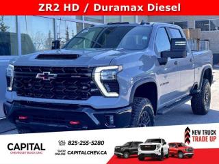 This Chevrolet Silverado 2500HD delivers a Turbocharged Diesel V8 6.6L/ engine powering this Automatic transmission. ENGINE, DURAMAX 6.6L TURBO-DIESEL V8 B20-Diesel compatible, (470 hp [350.5 kW] @ 2800 rpm, 975 lb-ft of torque [1322 Nm] @ 1600 rpm), ZR2 Suspension Package High-Performance lifted suspension with Multimatic DSSV dampers, Wireless Phone Projection for Apple CarPlay and Android Auto.*This Chevrolet Silverado 2500HD Comes Equipped with These Options *Wipers, front rain-sensing, Windows, power rear, express down, Window, power, rear sliding with rear defogger, Window, power front, passenger express up/down, Window, power front, drivers express up/down, Wi-Fi Hotspot capable (Terms and limitations apply. See onstar.ca or dealer for details.), Wheels, 18 (45.7 cm) Gloss Black with Etched ZR2 logo, Wheelhouse liners, rear, Wheel, 18 aluminum spare, USB Ports, rear, dual, charge-only.* Stop By Today *Stop by Capital Chevrolet Buick GMC Inc. located at 13103 Lake Fraser Drive SE, Calgary, AB T2J 3H5 for a quick visit and a great vehicle!