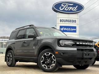 <b>Leather Seats,  Heated Seats,  SiriusXM,  Apple CarPlay,  Android Auto!</b><br> <br> <br> <br>  This 2024 Ford Bronco Sport is no rip-off of its bigger brother; its an off road-capable and versatile compact SUV. <br> <br>A compact footprint, an iconic name, and modern luxury come together to make this Bronco Sport an instant classic. Whether your next adventure takes you deep into the rugged wilds, or into the rough and rumble city, this Bronco Sport is exactly what you need. With enough cargo space for all of your gear, the capability to get you anywhere, and a manageable footprint, theres nothing quite like this Ford Bronco Sport.<br> <br> This carbonized grey metallic SUV  has a 8 speed automatic transmission and is powered by a  181HP 1.5L 3 Cylinder Engine.<br> <br> Our Bronco Sports trim level is Outer Banks. Ready for the great outdoors, this Bronco Outer Banks features heated leather seats with feature power lumbar adjustment, a heated leather-wrapped steering wheel, SiriusXM streaming radio and exclusive aluminum wheels. Also standard include voice-activated automatic air conditioning, an 8-inch SYNC 3 powered infotainment screen with Apple CarPlay and Android Auto, smart charging USB type-A and type-C ports, 4G LTE mobile hotspot internet access, proximity keyless entry with remote start, and a robust terrain management system that features the trademark Go Over All Terrain (G.O.A.T.) driving modes. Additional features include blind spot detection, rear cross traffic alert and pre-collision assist with automatic emergency braking, lane keeping assist, lane departure warning, forward collision alert, driver monitoring alert, a rear-view camera, 3 12-volt DC and 120-volt AC power outlets, and so much more. This vehicle has been upgraded with the following features: Leather Seats,  Heated Seats,  Siriusxm,  Apple Carplay,  Android Auto,  Heated Steering Wheel,  Remote Start. <br><br> View the original window sticker for this vehicle with this url <b><a href=http://www.windowsticker.forddirect.com/windowsticker.pdf?vin=3FMCR9C65RRE69522 target=_blank>http://www.windowsticker.forddirect.com/windowsticker.pdf?vin=3FMCR9C65RRE69522</a></b>.<br> <br>To apply right now for financing use this link : <a href=https://www.bourgeoismotors.com/credit-application/ target=_blank>https://www.bourgeoismotors.com/credit-application/</a><br><br> <br/> Incentives expire 2024-04-30.  See dealer for details. <br> <br>Discount on vehicle represents the Cash Purchase discount applicable and is inclusive of all non-stackable and stackable cash purchase discounts from Ford of Canada and Bourgeois Motors Ford and is offered in lieu of sub-vented lease or finance rates. To get details on current discounts applicable to this and other vehicles in our inventory for Lease and Finance customer, see a member of our team. </br></br>Discover a pressure-free buying experience at Bourgeois Motors Ford in Midland, Ontario, where integrity and family values drive our 78-year legacy. As a trusted, family-owned and operated dealership, we prioritize your comfort and satisfaction above all else. Our no pressure showroom is lead by a team who is passionate about understanding your needs and preferences. Located on the shores of Georgian Bay, our dealership offers more than just vehiclesits an experience rooted in community, trust and transparency. Trust us to provide personalized service, a diverse range of quality new Ford vehicles, and a seamless journey to finding your perfect car. Join our family at Bourgeois Motors Ford and let us redefine the way you shop for your next vehicle.<br> Come by and check out our fleet of 80+ used cars and trucks and 210+ new cars and trucks for sale in Midland.  o~o