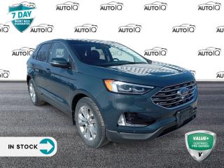 Baltic Sea Green Metallic 2019 Ford Edge Titanium 4D Sport Utility EcoBoost 2.0L I4 GTDi DOHC Turbocharged VCT 8-Speed Automatic AWD AWD, Adaptive Cruise Control w/Stop & Go, Adaptive LED Headlamps, Auto-Dimming Drivers Sideview Mirror, Cold Weather Package, Cooled Front Seats, Enhanced Park Assist w/Parallel Park, Equipment Group 301A, Evasive Steering Assist, Front 180-Degree Camera w/Split View & Washer, Front Heated Perforated Leather Sport Bucket Seats, Heated Rear Seats, Heated Steering Wheel, Lane Centering, Panoramic Vista Roof, Power Liftgate, Voice-Activated Touchscreen Navigation System, Windshield Wiper De-Icer.<p> </p>

<h4>VALUE+ CERTIFIED PRE-OWNED VEHICLE</h4>

<p>36-point Provincial Safety Inspection<br />
172-point inspection combined mechanical, aesthetic, functional inspection including a vehicle report card<br />
Warranty: 30 Days or 1500 KMS on mechanical safety-related items and extended plans are available<br />
Complimentary CARFAX Vehicle History Report<br />
2X Provincial safety standard for tire tread depth<br />
2X Provincial safety standard for brake pad thickness<br />
7 Day Money Back Guarantee*<br />
Market Value Report provided<br />
Complimentary 3 months SIRIUS XM satellite radio subscription on equipped vehicles<br />
Complimentary wash and vacuum<br />
Vehicle scanned for open recall notifications from manufacturer</p>

<p>SPECIAL NOTE: This vehicle is reserved for AutoIQs retail customers only. Please, No dealer calls. Errors & omissions excepted.</p>

<p>*As-traded, specialty or high-performance vehicles are excluded from the 7-Day Money Back Guarantee Program (including, but not limited to Ford Shelby, Ford mustang GT, Ford Raptor, Chevrolet Corvette, Camaro 2SS, Camaro ZL1, V-Series Cadillac, Dodge/Jeep SRT, Hyundai N Line, all electric models)</p>

<p>INSGMT</p>