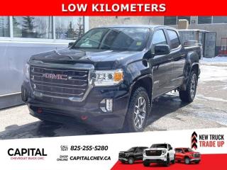 Look at this 2022 GMC Canyon 4WD AT4 w/Leather. A PERFETC LITTLE TRUCK FOR ALL YOUR BASIC NEEDS WITH CLEAN CARFAX & SINGLE OWNER, Comes With KEYLESS ENTRY, APPLE CARPLAY ANDROID AUTO, 4 WAY POWER ADJUSTABLE SEATS, BACKUP CAMERA, AUTO 4X4, TRAILER BRAKE CONTROL & REMOTE START.Its Automatic transmission and Gas V6 3.6L/222 engine will keep you going. This GMC Canyon has the following options: ENGINE, 3.6L DI DOHC V6 VVT (308 hp [230.0 kW] @ 6800 rpm, 275 lb-ft of torque [373 N-m] @ 4000 rpm) (STD), Windows, power with driver Express-Up and Down, Window, rear-sliding, manual, Wi-Fi Hotspot capable (Terms and limitations apply. See onstar.ca or dealer for details.), Wheels, 17 x 8 (43.2 cm x 20.3 cm) Dark Argent Metallic cast aluminum, Visors, driver and front passenger illuminated sliding vanity mirrors, USB data ports, 2 includes auxiliary input jack, located on the front console (Not available with (IOU) 8 diagonal GMC Infotainment System with Navigation.), USB charging-only ports, 2, located on the rear of the centre console, Transfer case, electric, 2-speed Autotrac, and Transfer case shield. See it for yourself at Capital Chevrolet Buick GMC Inc., 13103 Lake Fraser Drive SE, Calgary, AB T2J 3H5.