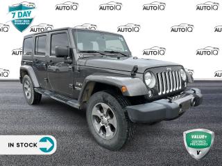 Granite Crystal Metallic Clearcoat 2016 Jeep Wrangler Unlimited Sahara 4D Sport Utility 3.6L V6 24V VVT 6-Speed Manual 4WD 40GB Hard Drive w/28GB Available, 4-Wheel Disc Brakes, 6.5 Touchscreen, ABS brakes, Air Conditioning, Audio Jack Input for Mobile Devices, Body Colour Appliques Front Bumper, Body Colour Appliques Rear Bumper, Body-Colour Grille w/Bright Accent, Cloth Bucket Seats, Connectivity Group, Convertible HardTop, Dual front impact airbags, Electronic Stability Control, Electronic Vehicle Information Centre, Front Bucket Seats, Fully automatic headlights, GPS Navigation, Hands-Free Communication w/Bluetooth, Heated door mirrors, Heated Front Seats, Leather steering wheel, Leather-Wrapped Steering Wheel, Low tire pressure warning, Power door mirrors, Power steering, Power windows, Quick Order Package 23G, Radio: 430N 6.5 Touch/CD/HDD/NAV, Remote keyless entry, Remote USB Port, Speed control, Split folding rear seat, Steering wheel mounted audio controls, Tilt steering wheel, Tire Pressure Monitoring System, Traction control, Trip computer, Variably intermittent wipers, Wheels: 18 x 7.5 Polished Aluminum w/Satin Carbn.<br><br><br>Reviews:<br>  * Owners typically rave about the Wranglers toughness, capability, heavy-duty feel, and go-anywhere-anytime attitude. The unique looks and quirky drive are part of the Wranglers charm for many drivers, and the availability of plenty of high-grade feature content drew many shoppers in. Notably, the new-for-2012 V6 engine is a smooth and punchy performer with power to spare, and should turn in notably improved fuel efficiency for drivers upgrading from pre-Pentastar Wranglers. Source: autoTRADER.ca<p> </p>

<h4>VALUE+ CERTIFIED PRE-OWNED VEHICLE</h4>

<p>36-point Provincial Safety Inspection<br />
172-point inspection combined mechanical, aesthetic, functional inspection including a vehicle report card<br />
Warranty: 30 Days or 1500 KMS on mechanical safety-related items and extended plans are available<br />
Complimentary CARFAX Vehicle History Report<br />
2X Provincial safety standard for tire tread depth<br />
2X Provincial safety standard for brake pad thickness<br />
7 Day Money Back Guarantee*<br />
Market Value Report provided<br />
Complimentary 3 months SIRIUS XM satellite radio subscription on equipped vehicles<br />
Complimentary wash and vacuum<br />
Vehicle scanned for open recall notifications from manufacturer</p>

<p>SPECIAL NOTE: This vehicle is reserved for AutoIQs retail customers only. Please, No dealer calls. Errors & omissions excepted.</p>

<p>*As-traded, specialty or high-performance vehicles are excluded from the 7-Day Money Back Guarantee Program (including, but not limited to Ford Shelby, Ford mustang GT, Ford Raptor, Chevrolet Corvette, Camaro 2SS, Camaro ZL1, V-Series Cadillac, Dodge/Jeep SRT, Hyundai N Line, all electric models)</p>

<p>INSGMT</p>