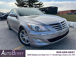 <p><p><strong>2012 Hyundai Genesis 3.8L Premium Package Silver On Black Leather Interior</strong></p><p><span></span> 3.8L <span></span> V6 <span><span></span> Rear Wheel Drive <span></span> Auto <span></span> A/C <span></span> Dual-Zone Automatic Climate Control <span></span> Leather Interior <span></span> Power Front Seats </span><span><span></span> Memory Driver Seat </span><span><span></span> Heated Front Seats</span><span> </span><span><span></span> Power Folding Mirrors <span></span> Power Options <span></span> Power Sunroof</span><span> </span><span><span></span> Steering Wheel Mounted Controls</span><span> </span><span><span></span> Backup Camera </span><span><span></span> Bluetooth </span><span><span></span> Navigation </span><span><span></span> Push Start </span><span><span></span> Parking Distance Sensors </span><span><span></span> Proximity Keys </span><span><span></span> Keyless Entry <span></span> Alloy Wheels </span><span><span></span> Fog Lights </span><span><span></span> Keyless Entry </span><span></span></p><p><br></p><p><strong><span>*** Fully Certified ***</span><br></strong></p><p><span><strong>*** ONLY 158,653 KM ***</strong></span></p><p><br></p><p><span><strong>CARFAX REPORT: <a href=https://vhr.carfax.ca/?id=UO6U/tLg424HNR7rovUaA8DOgndFkkh8>https://vhr.carfax.ca/?id=UO6U/tLg424HNR7rovUaA8DOgndFkkh8</a><span id=jodit-selection_marker_1711399506486_15951280829025638 data-jodit-selection_marker=start style=line-height: 0; display: none;></span></strong></span></p><br></p> <span id=jodit-selection_marker_1689009751050_8404320760089252 data-jodit-selection_marker=start style=line-height: 0; display: none;></span>