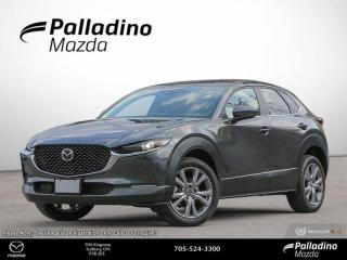 <b>Adaptive Cruise Control,  Heated Steering Wheel,  Aluminum Wheels,  Heated Seats,  Apple CarPlay!</b><br> <br> <br> <br>  No matter where your path leads, this 2024 CX-30 is made to help you follow it. <br> <br>Designed for an effortless drive, the luxurious CX-30 is sure to impress. Its refined cabin is quiet, instilling a feeling of tranquility behind the wheel. With plenty of cabin space, this gorgeous compact SUV is ready to handle any task you put in front of it. Innovative performance is not just about power, its about a responsive and engaging drive that connects you to the road.<br> <br> This machine gray SUV  has an automatic transmission and is powered by a  2.5L I4 16V GDI DOHC engine.<br> <br> Our CX-30s trim level is GS. Step things up with this CX-30 GS, which reward you with unique alloy wheels, adaptive cruise control, a heated steering wheel, heated front seats, 60-40 folding bench rear seats, proximity key with push button start, an 8-speaker Mazda Harmonic Acoustics audio system, Apple CarPlay, Android Auto, and an 8.8-inch infotainment screen. Additional features include active lane keeping assist, lane departure warning, rear cross-traffic alert with automatic emergency braking, blind spot monitoring, rear cross traffic alert, front and rear cupholders, smart device remote engine start, LED headlights with perimeter approach lights, and even more! This vehicle has been upgraded with the following features: Adaptive Cruise Control,  Heated Steering Wheel,  Aluminum Wheels,  Heated Seats,  Apple Carplay,  Android Auto,  Blind Spot Detection. <br><br> <br>To apply right now for financing use this link : <a href=https://www.palladinomazda.ca/finance/ target=_blank>https://www.palladinomazda.ca/finance/</a><br><br> <br/>    Incentives expire 2024-04-30.  See dealer for details. <br> <br>Palladino Mazda in Sudbury Ontario is your ultimate resource for new Mazda vehicles and used Mazda vehicles. We not only offer our clients a large selection of top quality, affordable Mazda models, but we do so with uncompromising customer service and professionalism. We takes pride in representing one of Canadas premier automotive brands. Mazda models lead the way in terms of affordability, reliability, performance, and fuel efficiency.<br> Come by and check out our fleet of 80+ used cars and trucks and 80+ new cars and trucks for sale in Sudbury.  o~o