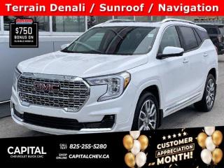 This GMC Terrain delivers a Turbocharged Gas I4 1.5L/-TBD- engine powering this Automatic transmission. ENGINE, 1.5L TURBO DOHC 4-CYLINDER, SIDI, VVT (175 hp [131.3 kW] @ 5800 rpm, 203 lb-ft of torque [275.0 N-m] @ 2000 - 4000 rpm) (STD), Wireless Charging for devices located in front of centre console storage bin, Wireless Apple CarPlay/Wireless Android Auto.* This GMC Terrain Features the Following Options *Windows, power with rear Express-Down, Windows, power with front passenger Express-Down, Window, power with driver Express-Up/Down, Wi-Fi Hotspot capable (Terms and limitations apply. See onstar.ca or dealer for details.), Wheels, 19 x 7.5 (48.3 cm x 19.1 cm) bright machined aluminum with Premium Grey painted accents, Wheel, spare, 16 (40.6 cm) steel, USB data ports, 2, type-A, located within the centre console, USB charging-only ports, 2, located on the rear of the centre console, Universal Home Remote, includes garage door opener, 3-channel programmable, Trim, body-colour lower body.* Visit Us Today *Test drive this must-see, must-drive, must-own beauty today at Capital Chevrolet Buick GMC Inc., 13103 Lake Fraser Drive SE, Calgary, AB T2J 3H5.