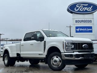 <b>Leather Seats, Lariat Ultimate Package, Premium Audio, Diesel Engine, 17 inch Aluminum Wheels!</b><br> <br> <br> <br>  For hauling, towing, and getting the job done, look no further than this rugged F-350. <br> <br>The most capable truck for work or play, this heavy-duty Ford F-350 never stops moving forward and gives you the power you need, the features you want, and the style you crave! With high-strength, military-grade aluminum construction, this F-350 Super Duty cuts the weight without sacrificing toughness. The interior design is first class, with simple to read text, easy to push buttons and plenty of outward visibility. This truck is strong, extremely comfortable and ready for anything. <br> <br> This star white metallic tri-coat sought after diesel Crew Cab 4X4 pickup   has a 10 speed automatic transmission and is powered by a  475HP 6.7L 8 Cylinder Engine.<br> <br> Our F-350 Super Dutys trim level is Lariat. Experience rugged capability and luxury in this F-350 Lariat trim, which features leather-trimmed heated and ventilated front seats with power adjustment, memory function and lumbar support, a heated leather-wrapped steering wheel, voice-activated dual-zone automatic climate control, power-adjustable pedals, a sonorous 8-speaker Bang & Olufsen audio system, and two 120-volt AC power outlets. This truck is also ready to get busy, with equipment such as class V towing equipment with a hitch, trailer wiring harness, a brake controller and trailer sway control, beefy suspension with heavy duty shock absorbers, power extendable trailer style mirrors, and LED headlights with front fog lamps and automatic high beams. Connectivity is handled by a 12-inch infotainment screen powered by SYNC 4, bundled with Apple CarPlay, Android Auto, inbuilt navigation, and SiriusXM satellite radio. Safety features also include a surround camera system, pre-collision assist with automatic emergency braking and cross-traffic alert, blind spot detection, rear parking sensors, forward collision mitigation, and a cargo bed camera. This vehicle has been upgraded with the following features: Leather Seats, Lariat Ultimate Package, Premium Audio, Diesel Engine, 17 Inch Aluminum Wheels, Reverse Sensing System, Running Boards. <br><br> View the original window sticker for this vehicle with this url <b><a href=http://www.windowsticker.forddirect.com/windowsticker.pdf?vin=1FT8W3DT9REC99222 target=_blank>http://www.windowsticker.forddirect.com/windowsticker.pdf?vin=1FT8W3DT9REC99222</a></b>.<br> <br>To apply right now for financing use this link : <a href=https://www.bourgeoismotors.com/credit-application/ target=_blank>https://www.bourgeoismotors.com/credit-application/</a><br><br> <br/> 5.99% financing for 84 months.  Incentives expire 2024-04-30.  See dealer for details. <br> <br>Discount on vehicle represents the Cash Purchase discount applicable and is inclusive of all non-stackable and stackable cash purchase discounts from Ford of Canada and Bourgeois Motors Ford and is offered in lieu of sub-vented lease or finance rates. To get details on current discounts applicable to this and other vehicles in our inventory for Lease and Finance customer, see a member of our team. </br></br>Discover a pressure-free buying experience at Bourgeois Motors Ford in Midland, Ontario, where integrity and family values drive our 78-year legacy. As a trusted, family-owned and operated dealership, we prioritize your comfort and satisfaction above all else. Our no pressure showroom is lead by a team who is passionate about understanding your needs and preferences. Located on the shores of Georgian Bay, our dealership offers more than just vehiclesits an experience rooted in community, trust and transparency. Trust us to provide personalized service, a diverse range of quality new Ford vehicles, and a seamless journey to finding your perfect car. Join our family at Bourgeois Motors Ford and let us redefine the way you shop for your next vehicle.<br> Come by and check out our fleet of 80+ used cars and trucks and 130+ new cars and trucks for sale in Midland.  o~o