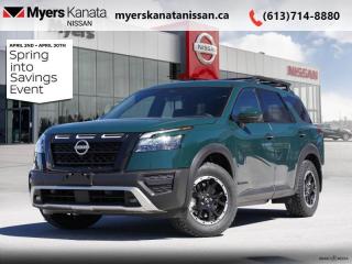 <b>Off-Road Package,  Sunroof,  Navigation,  Synthetic Leather Seats,  Apple CarPlay!</b><br> <br> <br> <br>  You can return to your rugged roots in this 2024 Nissan Pathfinder. <br> <br>With all the latest safety features, all the latest innovations for capability, and all the latest connectivity and style features you could want, this 2024 Nissan Pathfinder is ready for every adventure. Whether its the urban cityscape, or the backcountry trail, this 2024Pathfinder was designed to tackle it with grace. If you have an active family, they deserve all the comfort, style, and capability of the 2024 Nissan Pathfinder.<br> <br> This obsidian green SUV  has an automatic transmission and is powered by a  284HP 3.5L V6 Cylinder Engine.<br> <br> Our Pathfinders trim level is Rock Creek. Built to take on the rugged outdoors and brave through the most unforgiving of terrains, this Pathfinder Rock Creek edition is loaded with beefy off-road suspension, locking wheel hubs, and unique exterior off-road body styling. Also standard include heated synthetic leather trimmed seats, driver memory settings, and a 120V outlet to this incredible SUV. This family hauler is ready for the city or the trail with modern features such as NissanConnect with navigation, touchscreen, and voice command, Apple CarPlay and Android Auto, paddle shifters, Class III towing equipment with hitch sway control, automatic locking hubs, alloy wheels, automatic LED headlamps, and fog lamps. Keep your family safe and comfortable with a heated leather steering wheel, a dual row sunroof, a proximity key with proximity cargo access, smart device remote start, power liftgate, collision mitigation, lane keep assist, blind spot intervention, front and rear parking sensors, and a 360-degree camera. This vehicle has been upgraded with the following features: Off-road Package,  Sunroof,  Navigation,  Synthetic Leather Seats,  Apple Carplay,  Android Auto,  Power Liftgate. <br><br> <br/>    6.49% financing for 84 months. <br> Payments from <b>$845.18</b> monthly with $0 down for 84 months @ 6.49% APR O.A.C. ( Plus applicable taxes -  $621 Administration fee included. Licensing not included.    ).  Incentives expire 2024-04-30.  See dealer for details. <br> <br><br> Come by and check out our fleet of 50+ used cars and trucks and 90+ new cars and trucks for sale in Kanata.  o~o
