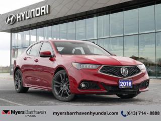 <b>Low Mileage, Navigation,  Leather Seats,  Cooled Seats,  Rear View Camera,  Premium Sound Package!</b><br> <br>  Compare at $33980 - Our Price is just $32990! <br> <br>   With a bold design, a well-appointed interior, and a strong value, this Acura TLX is a very competitive luxury sedan. This  2018 Acura TLX is for sale today in Ottawa. <br> <br>The Acura TLX is the embodiment of Acuras engineering and design progress, and the realization of Precision Crafted Performance - an ethos at the very core of Acuras DNA. Its power and control brought into perfect balance. Its un-compromised design in the name of unrestrained feeling, putting exhilaration front and centre once again. With bold styling refreshed for 2018, a refined cabin, advanced technology, and unmatched value, this exciting Acura TLX is hard to resist. This low mileage  sedan has just 53,416 kms. Its  red in colour  . It has an automatic transmission and is powered by a  290HP 3.5L V6 Cylinder Engine.  It may have some remaining factory warranty, please check with dealer for details. <br> <br> Our TLXs trim level is Elite A-Spec. Get the ultimate in performance and luxury with this TLX Elite A-Spec. It comes with a sporty A-Spec appearance package, a premium sound system with navigation, Bluetooth, and SiriusXM, leather seats which are heated and ventilated in front, a heated steering wheel, blind spot detection, front and rear parking sensors, a 360-degree camera, collision mitigation braking, lane keeping assist, and much more. This vehicle has been upgraded with the following features: Navigation,  Leather Seats,  Cooled Seats,  Rear View Camera,  Premium Sound Package,  Bluetooth,  Heated Seats. <br> <br/><br> Buy this vehicle now for the lowest bi-weekly payment of <b>$234.45</b> with $0 down for 84 months @ 6.99% APR O.A.C. ( Plus applicable taxes -  & fees   ).  See dealer for details. <br> <br>*LIFETIME ENGINE TRANSMISSION WARRANTY NOT AVAILABLE ON VEHICLES WITH KMS EXCEEDING 140,000KM, VEHICLES 8 YEARS & OLDER, OR HIGHLINE BRAND VEHICLE(eg. BMW, INFINITI. CADILLAC, LEXUS...)<br> Come by and check out our fleet of 50+ used cars and trucks and 90+ new cars and trucks for sale in Ottawa.  o~o