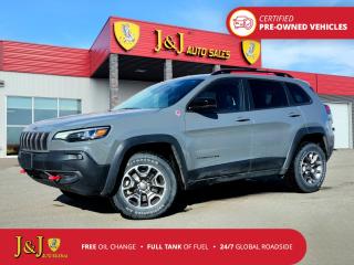 Sting-Gray Clearcoat 2022 Jeep Cherokee Trailhawk 4WD 9-Speed Automatic Pentastar 3.2L V6 VVT Welcome to our dealership, where we cater to every car shoppers needs with our diverse range of vehicles. Whether youre seeking peace of mind with our meticulously inspected and Certified Pre-Owned vehicles, looking for great value with our carefully selected Value Line options, or are a hands-on enthusiast ready to tackle a project with our As-Is mechanic specials, weve got something for everyone. At our dealership, quality, affordability, and variety come together to ensure that every customer drives away satisfied. Experience the difference and find your perfect match with us today.<br><br>Cherokee Trailhawk, 4D Sport Utility, Pentastar 3.2L V6 VVT, 9-Speed Automatic, 4WD, Sting-Gray Clearcoat, Black Vinyl.<br><br><br>Certified. J&J Certified Details: * Vigorous Inspection * Global Roadside Assistance available 24/7, 365 days a year - 3 months * Get As Low As 7.99% APR Financing OAC * CARFAX Vehicle History Report. * Complimentary 3-Month SiriusXM Select+ Trial Subscription * Full tank of fuel * One free oil change (only redeemable here)<br><br>Reviews:<br>  * Cherokee owners tend to be most impressed with the performance of the available V6 engine, a smooth-riding suspension, a powerful and straightforward touchscreen interface, and push-button access to numerous traction-enhancing tools for use in a variety of challenging driving conditions. A flexible and handy cabin, as well as a relatively quiet highway drive, help round out the package. Heres a machine thats built to explore new trails and terrain, while providing a comfortable and compliant ride on the road and highway. Source: autoTRADER.ca