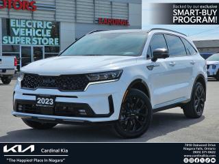 4x4, AWD. 4WD, AWD, 3rd row seats: split-bench, 4-Wheel Disc Brakes, 6 Speakers, ABS brakes, Air Conditioning, Alloy wheels, AM/FM radio: SiriusXM, Apple CarPlay & Android Auto, Automatic temperature control, Bumpers: body-colour, Compass, Delay-off headlights, Driver door bin, Driver vanity mirror, Dual front impact airbags, Four wheel independent suspension, Front Bucket Seats, Front dual zone A/C, Front fog lights, Front reading lights, Fully automatic headlights, Garage door transmitter: HomeLink, Heads-Up Display, Heated & Ventilated Front Bucket Seats, Heated door mirrors, Heated front seats, Heated rear seats, Heated steering wheel, Illuminated entry, Leather Shift Knob, Leather steering wheel, Memory seat, Navigation System, Outside temperature display, Passenger door bin, Passenger vanity mirror, Power door mirrors, Power driver seat, Power moonroof, Power passenger seat, Power steering, Power windows, Pure Leather Seat Trim, Radio data system, Radio: Bose Premium Audio, Rear air conditioning, Rear window defroster, Remote keyless entry, Split folding rear seat, Steering wheel mounted audio controls, Tachometer, Telescoping steering wheel, Tilt steering wheel, Traction control, Trip computer, Turn signal indicator mirrors, Ventilated front seats.



Glacial White Pearl 2023 Kia Sorento SX SX, AWD, Navi, Remote Starter, Heated and Cooled S AWD 8-Speed DCT 2.5L I4 DGI Turbocharged DOHC 16V LEV3-ULEV70 281hp





Family owned and operated more than 20 years, we provide the friendly and courteous service that you deserve. All of the Pre-Owned vehicles we offer for sale go through a , vigorous safety and mechanical inspection and are thoroughly cleaned and detailed so that they are in as close to as new condition as possible. Our DAILY Ontario wide Price Checks against similar inventory make sure we are offering you the best deal possible on any vehicle in our stock. Read our Online Reviews & Check us out on Facebook!***** See all of our New & Pre-Owned Inventory, at http://www.cardinalkia.com/.***** We have satisfied customers from all over Ontario; Niagara Falls, St. Catharines, Welland, Fonthill, Fort Erie, Grimsby, Port Colborne, Beamsville, Hamilton, Smithville, Wainfleet, Stoney Creek, Hamilton Mountain, Burlington, Oakville, Ancaster and Caledonia, Mississauga, South Brampton and Hagersville.***** With easy bank financing and these great values, you can drive home in one of these great Cardinal Kia pre-owned vehicles today.