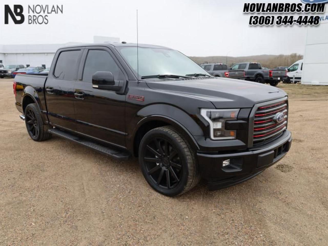 <b>Low Mileage, Supercharged,  5.0L V8,  Meth Injection,  Roush Charged TVS R2300 supercharger,   Headers and Roush Exhaust!</b><br> <br> Check out our great inventory of pre-owned vehicles at Novlan Brothers!<br> <br>   Smart engineering, impressive tech, and rugged styling make the F-150 hard to pass up. This  2017 Ford F-150 is for sale today in Paradise Hill. <br> <br>High-strength, military-grade aluminum construction in the body of this F-150 cuts out weight without sacrificing toughness. The drivetrain at the heart of the F-150 delivers the power and torque you need to get the job done. The perfect truck for work and play, this Ford gives you the power you need, the features you want, and the style you crave. This low mileage  Crew Cab pickup  has just 45,861 kms. Its  black in colour  . It has a 6 speed automatic transmission and is powered by a  5.0L 8 Cylinder Engine.  It may have some remaining factory warranty, please check with dealer for details. <br> <br> Our F-150s trim level is Lariat. The Lariat trim offers innovative features you might not expect to find in a truck at this price point. It gives you the power and handling you need with features like electronic stability control, roll stability control, tow/haul mode, sport mode, a fully boxed frame, and trailer sway control. The BoxLink cargo management system adds customizeability to the cargo bed. It secures a variety of accessories to make your truck perfect for what you use it for. On the exterior, you get automatic halogen headlights, fog lights, a chrome grille and bumpers, remote tailgate release, and cargo tie-down hooks. The side mirrors are power folding, power adjusting, and heated with integrated turn signals. Creature comforts and safety features include SYNC infotainment with Bluetooth and SiriusXM satellite radio, power windows, air conditioning, safety canopy side-curtain airbags, anti-lock brakes, remote keyless entry, and curve control. This vehicle has been upgraded with the following features: Supercharged,  5.0l V8,  Meth Injection,  roush Charged Tvs R2300 Supercharger,   Headers And Roush Exhaust,  Custom Wheels,  502a Lariat Package. <br> To view the original window sticker for this vehicle view this <a href=http://www.windowsticker.forddirect.com/windowsticker.pdf?vin=1FTEW1CF7HFB26505 target=_blank>http://www.windowsticker.forddirect.com/windowsticker.pdf?vin=1FTEW1CF7HFB26505</a>. <br/><br> <br>To apply right now for financing use this link : <a href=http://novlanbros.com/credit/ target=_blank>http://novlanbros.com/credit/</a><br><br> <br/><br> Payments from <b>$800.98</b> monthly with $0 down for 84 months @ 8.99% APR O.A.C. ( Plus applicable taxes -  Plus applicable fees   ).  See dealer for details. <br> <br>The Novlan family is owned and operated by a third generation and committed to the values inherent from our humble beginnings.<br> Come by and check out our fleet of 30+ used cars and trucks and 60+ new cars and trucks for sale in Paradise Hill.  o~o