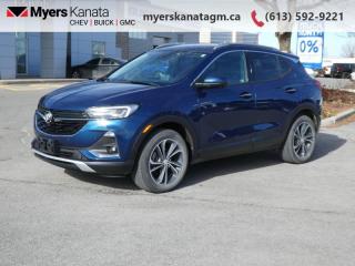 <b>Leather Seats,  Heated Seats!</b><br> <br>     This  2020 Buick Encore GX is fresh on our lot in Kanata. <br> <br>With a fresh new look, a imrpessive drivetrain, and a good list of new standard features, this all new 2020 Buick Encore GX is more than just a compact SUV. The exterior styling is fresh and unique, while remaining classy and refined with awesome chrome accents, mouldings, and trim. The drivetrain provides a more engaging driving experience, while managing to be more fuel efficient. Lastly, the new features make this Buick Encore GX feel like a car youd expect in 2020, complete with all the connectivity you could imagine.This  SUV has 55,418 kms. Its  blue in colour  . It has an automatic transmission and is powered by a  155HP 1.3L 3 Cylinder Engine. <br> <br> Our Encore GXs trim level is Essence. This Encore GX Essence is has it all with leather heated seats, memory driver seat, heated steering wheel, remote start, LED headlamps, fog lamps, dual zone automatic climate control, 120V power outlet, exclusive wheels, and blind zone monitoring. With 4G WiFi, active noise control for a quiet ride, and keyless open and start you get to ride in modern comfort while amazing tech like the Buick Infotainment System with Apple CarPlay, Android Auto, Bluetooth, 8 inch touchscreen, and SiriusXM keep you entertained. Other amazing features include leather wrapped multifunction steering wheel, driver information centre, heated power side mirrors with turn signals, chrome strips on door handles, and accent color front and rear fascia. This vehicle has been upgraded with the following features: Leather Seats,  Heated Seats. <br> <br>To apply right now for financing use this link : <a href=https://www.myerskanatagm.ca/finance/ target=_blank>https://www.myerskanatagm.ca/finance/</a><br><br> <br/><br>Price is plus HST and licence only.<br>Book a test drive today at myerskanatagm.ca<br>*LIFETIME ENGINE TRANSMISSION WARRANTY NOT AVAILABLE ON VEHICLES WITH KMS EXCEEDING 140,000KM, VEHICLES 8 YEARS & OLDER, OR HIGHLINE BRAND VEHICLE(eg. BMW, INFINITI. CADILLAC, LEXUS...)<br> Come by and check out our fleet of 30+ used cars and trucks and 110+ new cars and trucks for sale in Kanata.  o~o