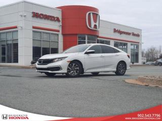 Recent Arrival! 2019 Honda Civic EX FWD CVT 2.0L I4 DOHC 16V i-VTEC Bridgewater Honda, Located in Bridgewater Nova Scotia.Civic EX, CVT, Black Cloth, 16 Aluminum Alloy Wheels, 4-Wheel Disc Brakes, ABS brakes, Air Conditioning, Apple CarPlay/Android Auto, Auto High-beam Headlights, Automatic temperature control, Backup Camera, Brake assist, Bumpers: body-colour, Cruise Control, Delay-off headlights, Driver door bin, Driver vanity mirror, Dual front impact airbags, Dual front side impact airbags, Electronic Stability Control, Emergency communication system, Fabric Seating Surfaces, Forward collision: Collision Mitigation Braking System (CMBS) + FCW mitigation, Four wheel independent suspension, Front anti-roll bar, Front Bucket Seats, Front dual zone A/C, Front reading lights, Fully automatic headlights, Heated door mirrors, Heated Front Bucket Seats, Heated front seats, Illuminated entry, Lane departure: Lane Keeping Assist System (LKAS) active, Leather Shift Knob, Occupant sensing airbag, Outside temperature display, Overhead airbag, Overhead console, Panic alarm, Passenger door bin, Passenger vanity mirror, Power door mirrors, Power driver seat, Power moonroof, Power steering, Power windows, Radio: 180-Watt AM/FM Audio System, Rear anti-roll bar, Rear window defroster, Remote keyless entry, Security system, Speed-sensing steering, Speed-Sensitive Wipers, Split folding rear seat, Steering wheel mounted audio controls, Tachometer, Telescoping steering wheel, Tilt steering wheel, Traction control, Trip computer, Variably intermittent wipers.Reviews:* This generation of Civic attracted shoppers with Hondas reputation for safety and reliability, and many owners report that good looks, a thoughtful and handy interior, and plenty of feature content for the money helped seal the deal. Headlight performance is highly rated, as is a smooth and punchy performance from the turbocharged engine. Source: autoTRADER.ca