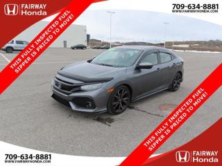 Polished Metal Metallic 2019 Honda Civic Sport Touring THIS FULLY INSPECTED FUEL SIPPER IS PRICED TO MOVE FWD CVT 1.5L I4 DOHC 16V*Professionally Detailed*, *Market Value Pricing*, Black w/Leather-Trimmed Seating Surfaces, 12 Speakers, 4-Wheel Disc Brakes, ABS brakes, Air Conditioning, AM/FM radio: SiriusXM, Apple CarPlay/Android Auto, Auto High-beam Headlights, Auto-dimming Rear-View mirror, Automatic temperature control, Brake assist, Bumpers: body-colour, Compass, Delay-off headlights, Driver door bin, Driver vanity mirror, Dual front impact airbags, Dual front side impact airbags, Electronic Stability Control, Emergency communication system: HondaLink, Exterior Parking Camera Rear, Forward collision: Collision Mitigation Braking System (CMBS) + FCW mitigation, Four wheel independent suspension, Front anti-roll bar, Front dual zone A/C, Front fog lights, Front reading lights, Fully automatic headlights, Heated door mirrors, Heated Front Bucket Seats, Heated rear seats, Illuminated entry, Lane departure: Lane Keeping Assist System (LKAS) active, Leather Shift Knob, Leather-Trimmed Seating Surfaces, Navigation System, Occupant sensing airbag, Outside temperature display, Overhead airbag, Overhead console, Panic alarm, Passenger door bin, Passenger vanity mirror, Power door mirrors, Power driver seat, Power moonroof, Power passenger seat, Power steering, Power windows, Radio data system, Radio: 542-Watt AM/FM/HD/SiriusXM Premium Audio, Rain sensing wipers, Rear anti-roll bar, Rear window defroster, Rear window wiper, Remote keyless entry, Security system, Speed control, Speed-sensing steering, Speed-Sensitive Wipers, Split folding rear seat, Spoiler, Steering wheel mounted audio controls, Tachometer, Telescoping steering wheel, Tilt steering wheel, Traction control, Trip computer, Turn signal indicator mirrors, Variably intermittent wipers, Wheels: 18 Dark Aluminum-Alloy.Certification Program Details: 85 Point Inspection Top Up Fluids Brake Inspection Tire Inspection Fresh 2 Year MVI Fresh Oil ChangeReviews:* This generation of Civic attracted shoppers with Hondas reputation for safety and reliability, and many owners report that good looks, a thoughtful and handy interior, and plenty of feature content for the money helped seal the deal. Headlight performance is highly rated, as is a smooth and punchy performance from the turbocharged engine. Source: autoTRADER.caFairway Honda - Community Driven!