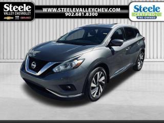 Value Market Pricing, CVT with Xtronic, AWD, Exterior Parking Camera Rear, Four wheel independent suspension, Heated door mirrors, Heated Front Bucket Seats, Navigation System, Power driver seat, Power moonroof, Power steering, Remote keyless entry.New Price! Recent Arrival! Gray 2017 Nissan Murano SV AWD CVT with Xtronic 3.5L V6 DOHC 24V Come visit Annapolis Valleys GM Giant! We do not inflate our prices! We utilize state of the art live software technology to help determine the best price for our used inventory. That technology provides our customers with Fair Market Value Pricing!. Come see us and ask us about the Market Pricing Report on any of our used vehicles.Certified. Certification Program Details: 85 Point Inspection Fresh Oil Change 2 Years MVI Full Tank Of Gas Full Vehicle DetailSteele Valley Chevrolet Buick GMC offers a wide range of new and used cars to Kentville drivers. Our vehicles undergo a 117-point check before being put out for sale, and they also come with a warranty and an auto-check certified history. We also provide concise financing options to you. If local dealerships in your vicinity do not have the models and prices you are looking for, look no further and head straight to Steele Valley Chevrolet Buick GMC. We will make sure that we satisfy your expectations and let you leave with a happy face.Reviews:* Most owners enjoy the Muranos upscale styling, upscale cabin, feature content bang for the buck and solid, comfortable, and confident ride. Feature content favourites include the Bose stereo system and panoramic sunroof. Many say they appreciate the added traction of the Muranos fully automatic AWD system in inclement weather, too. By and large, Murano seems to have satisfied the needs of many shoppers after an upscale crossover driving experience at a reasonable price. Source: autoTRADER.ca