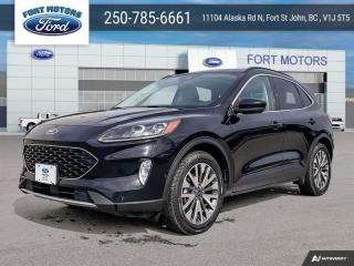 <b>Navigation,  Premium Audio,  Power Liftgate,  Active Park Assist,  Heated Steering Wheel!</b><br> <br>  Compare at $31190 - Our Price is just $29990! <br> <br>   With an interior that easily adapts to your needs and keeps all your equipment hidden, the Ford Escape is the perfect partner for the spontaneous adventurer. This  2021 Ford Escape is fresh on our lot in Fort St John. <br> <br>The Ford Escape was built for an active lifestyle and offers plenty of options for you to hit the road in your own individual style. Whether you need a family SUV for soccer practice, a capable adventure vehicle, or both, the versatile Ford Escape has you covered. Built for those who live on the go, the Ford Escape was made to be unstoppable.This  SUV has 95,374 kms. Its  agate black in colour  . It has a 8 speed automatic transmission and is powered by a  250HP 2.0L 4 Cylinder Engine.  This unit has some remaining factory warranty for added peace of mind. <br> <br> Our Escapes trim level is Titanium AWD. Stepping up to this premium Ford Escape Titanium is a wise choice as it comes fully loaded with heated sport contour premium seats that are powered in the front, exclusive aluminum wheels and Fords SYNC 3 infotainment system complete with a large touchscreen, integrated navigation, Apple CarPlay and Android Auto. Additional features include a power rear liftgate, heated leatherette steering wheel, SiriusXM radio paired with a premium Bang and Olufsen audio system, FordPass Connect 4G LTE, automatic climate control, a smart device remote starter plus unique exterior accents. For added convenience and safety this Ford Escape also comes with active park assist, a class II trailer tow package, Ford Co-Pilot360 that features lane keep assist, active park assist, blind spot detection, automatic emergency braking with evasion assist and cross traffic alert plus much more. This vehicle has been upgraded with the following features: Navigation,  Premium Audio,  Power Liftgate,  Active Park Assist,  Heated Steering Wheel,  Aluminum Wheels,  Android Auto. <br> To view the original window sticker for this vehicle view this <a href=http://www.windowsticker.forddirect.com/windowsticker.pdf?vin=1FMCU9J98MUA56118 target=_blank>http://www.windowsticker.forddirect.com/windowsticker.pdf?vin=1FMCU9J98MUA56118</a>. <br/><br> <br>To apply right now for financing use this link : <a href=https://www.fortmotors.ca/apply-for-credit/ target=_blank>https://www.fortmotors.ca/apply-for-credit/</a><br><br> <br/><br><br> Come by and check out our fleet of 40+ used cars and trucks and 60+ new cars and trucks for sale in Fort St John.  o~o