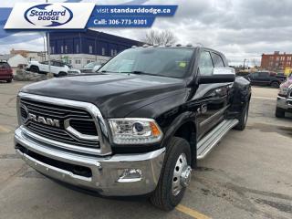 <b>Navigation,  Leather Seats,  Heated Seats,  Cooled Seats,  Rear Park Assist!</b><br> <br>  Compare at $66789 - Our Price is just $61685! <br> <br>   Whether youre on the job site, around town, or making a long haul on the highway, this Ram 3500 gets the job done. This  2017 Ram 3500 is for sale today in Swift Current. <br> <br>This Ram 3500 Heavy Duty delivers exactly what you need: superior capability and exceptional levels of comfort, all backed with proven reliability and durability. Whether youre in the commercial sector or looking at serious recreational towing and hauling, this Ram 3500 is ready for the job. This  sought after diesel Crew Cab 4X4 pickup  has 130,515 kms. Its  nice in colour  . It has a 6 speed automatic transmission and is powered by a Cummins 385HP 6.7L Straight 6 Cylinder Engine.  <br> <br> Our 3500s trim level is Laramie Longhorn. The Laramie Longhorn trim on this Ram 3500 adds some luxury to this workhorse. On top of its outstanding capability, it comes with tasteful chrome trim, Uconnect 8.4-inch infotainment system with Bluetooth, SiriusXM satellite radio, and navigation, premium heated and ventilated leather seats, power folding, heated, auto-dimming, memory mirrors, an electronic trailer brake controller, spray-in bedliner, rear park assist, and much more. This vehicle has been upgraded with the following features: Navigation,  Leather Seats,  Heated Seats,  Cooled Seats,  Rear Park Assist,  Bluetooth, Air. <br> To view the original window sticker for this vehicle view this <a href=http://www.chrysler.com/hostd/windowsticker/getWindowStickerPdf.do?vin=3C63RRNL4HG715310 target=_blank>http://www.chrysler.com/hostd/windowsticker/getWindowStickerPdf.do?vin=3C63RRNL4HG715310</a>. <br/><br> <br>To apply right now for financing use this link : <a href=https://standarddodge.ca/financing target=_blank>https://standarddodge.ca/financing</a><br><br> <br/><br>* Stop By Today *Test drive this must-see, must-drive, must-own beauty today at Standard Chrysler Dodge Jeep Ram, 208 Cheadle St W., Swift Current, SK S9H0B5! <br><br> Come by and check out our fleet of 30+ used cars and trucks and 110+ new cars and trucks for sale in Swift Current.  o~o