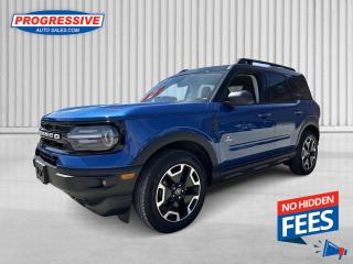 <b>Low Mileage, Leather Seats,  Heated Seats,  SiriusXM,  Apple CarPlay,  Android Auto!</b><br> <br>    Looking for off-roading capability with a mix off efficiency and tech features? This Bronco Sport is certainly up to the challenge. This  2023 Ford Bronco Sport is for sale today. <br> <br>A compact footprint, an iconic name, and modern luxury come together to make this Bronco Sport an instant classic. Whether your next adventure takes you deep into the rugged wilds, or into the rough and rumble city, this Bronco Sport is exactly what you need. With enough cargo space for all of your gear, the capability to get you anywhere, and a manageable footprint, theres nothing quite like this Ford Bronco Sport.This low mileage  SUV has just 15,103 kms. Its  blue in colour  . It has a 8 speed automatic transmission and is powered by a  181HP 1.5L 3 Cylinder Engine. <br> <br> Our Bronco Sports trim level is Outer Banks. Ready for the great outdoors, this Bronco Outer Banks features heated leather seats with feature power lumbar adjustment, a heated leather-wrapped steering wheel, SiriusXM streaming radio and exclusive aluminum wheels. Also standard include voice-activated automatic air conditioning, an 8-inch SYNC 3 powered infotainment screen with Apple CarPlay and Android Auto, smart charging USB type-A and type-C ports, 4G LTE mobile hotspot internet access, proximity keyless entry with remote start, and a robust terrain management system that features the trademark Go Over All Terrain (G.O.A.T.) driving modes. Additional features include Ford Co-Pilot360 with blind spot detection, rear cross traffic alert and pre-collision assist with automatic emergency braking, lane keeping assist, lane departure warning, forward collision alert, driver monitoring alert, a rear view camera, 3 12-volt DC and a 120-volt AC power outlets, and so much more. This vehicle has been upgraded with the following features: Leather Seats,  Heated Seats,  Siriusxm,  Apple Carplay,  Android Auto,  Heated Steering Wheel,  Remote Start. <br> To view the original window sticker for this vehicle view this <a href=http://www.windowsticker.forddirect.com/windowsticker.pdf?vin=3FMCR9C65PRD04311 target=_blank>http://www.windowsticker.forddirect.com/windowsticker.pdf?vin=3FMCR9C65PRD04311</a>. <br/><br> <br>To apply right now for financing use this link : <a href=https://www.progressiveautosales.com/credit-application/ target=_blank>https://www.progressiveautosales.com/credit-application/</a><br><br> <br/><br><br> Progressive Auto Sales provides you with the all the tools you need to find and purchase a used vehicle that meets your needs and exceeds your expectations. Our Sarnia used car dealership carries a wide range of makes and models for exceptionally low prices due to our extensive network of Canadian, Ontario and Sarnia used car dealerships, leasing companies and auction groups. </br>

<br> Our dealership wouldnt be where we are today without the great people in Sarnia and surrounding areas. If you have any questions about our services, please feel free to ask any one of our staff. If you want to visit our dealership, you can also find our hours of operation and location information on our Contact page. </br> o~o