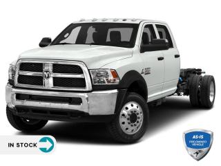 <p>Introducing the rugged and reliable 2018 RAM 3500 CREW CHASSIS CAB SLT 4X4, designed to handle the toughest jobs with ease. Here's why it should be your next workhorse:</p>

<p><strong>Performance</strong></p>

<p>Powered by a robust 6.7L Cummins I–6 turbocharged diesel engine, this truck delivers impressive power and torque, making light work of heavy loads. Coupled with a 6-speed manual transmission and Selective Catalytic Reduction (UREA), it ensures optimal performance and efficiency in any terrain or condition.</p>

<p><strong>Interior</strong></p>

<p>Inside the cabin, you'll find a comfortable and functional space equipped with premium cloth front 40/20/40 split bench seats, air conditioning, and a Radio 3.0 system with 6 speakers. Whether you're on the job site or hitting the open road, you'll stay comfortable and connected throughout the day.</p>

<p><strong>Safety</strong></p>

<p>With its heavy-duty construction and advanced safety features like Electronic Stability Control and Advanced multistage front air bags, the RAM 3500 provides unmatched durability and protection, giving you peace of mind on every journey.</p>

<p>Whether you're hauling heavy loads or navigating challenging terrain, the 2018 RAM 3500 CREW CHASSIS CAB SLT 4X4 is your ultimate companion for work and play. Visit Barrie Chrysler today to experience the power and performance of RAM trucks firsthand.</p>

<p>For more information, visit our website or contact us at (705) 726-0393. Your next adventure begins with RAM.</p>
<p></p>

<h4>AS-IS PRE-OWNED VEHICLE</h4>

<p>The buyer of this vehicle will be responsible for all costs associated with passing a Ministry of Transportation Safety Inspection, which is needed to license a vehicle in the Province of Ontario. We are offering this vehicle at a reduced price, as the buyer will be responsible for all costs associated with making this vehicle roadworthy. We have not inspected this vehicle mechanically and do not know what repairs/costs are involved in getting it roadworthy. It may or may not have mechanical, cosmetic, safety and/or emissions issues. By allowing you to choose where and how you want the certifications completed, you have an opportunity to save money!</p>

<p>This vehicle is being sold AS-IS, unfit, not e-tested, and is not represented as being in roadworthy condition, mechanically sound or maintained at any guaranteed level of quality. The vehicle may not be fit for use as a means of transportation and may require substantial repairs at the purchasers expense. It may not be possible to register the vehicle to be driven in its current condition. This vehicle does not qualify for AutoIQs 7-Day Money Back Guarantee</p>

<p>SPECIAL NOTE: This vehicle is reserved for AutoIQs retail customers only. Please, no dealer calls. Errors and omissions excepted.</p>

<p>*As-traded, specialty or high-performance vehicles are excluded from the 7-Day Money Back Guarantee Program (including, but not limited to Ford Shelby, Ford mustang GT, Ford Raptor, Chevrolet Corvette, Camaro 2SS, Camaro ZL1, V-Series Cadillac, Dodge/Jeep SRT, Hyundai N Line, all electric models)</p>

<p>INSGMT</p>